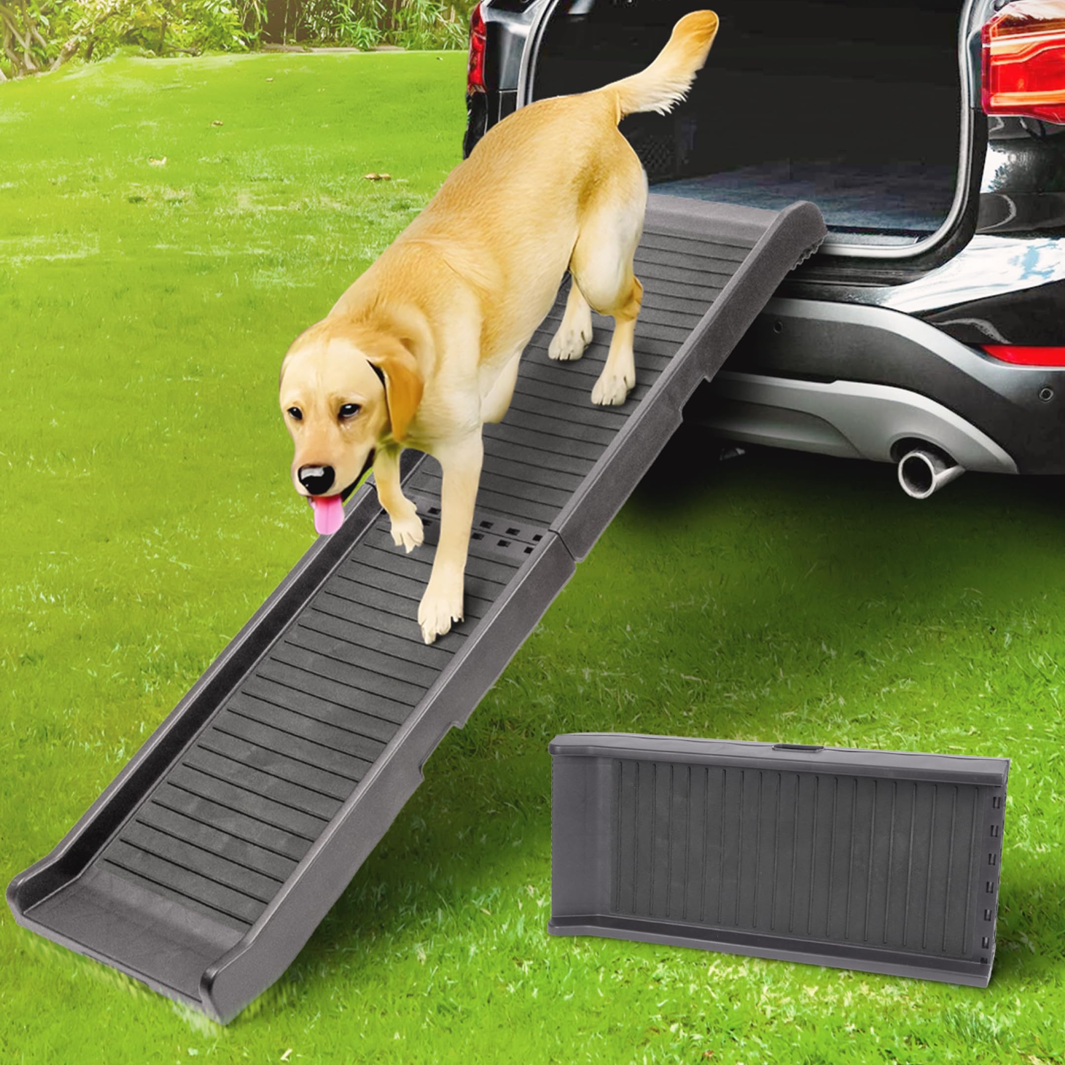 Dog Ramp For Car - 68,5'' Long & 15'' Wide - Rubber Anti-Slip Dog Ramps For Large Dogs - Stable Dog Car Ramp 300 Pounds Capacity