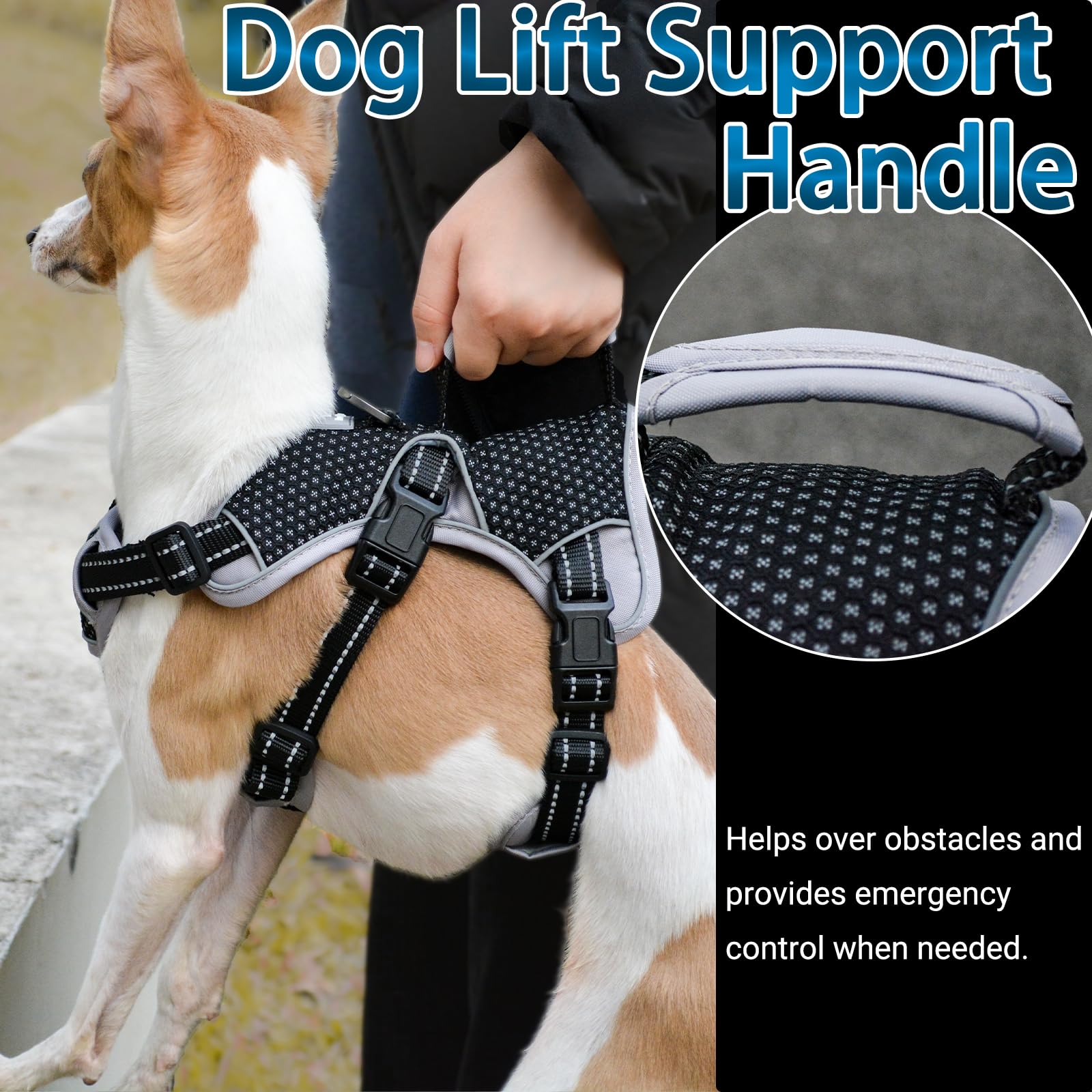 Belpro Multi-Use Support Dog Harness, Escape Proof No Pull Reflective Adjustable Vest With Durable Handle, Dog Walking Harness For Big/Active Dogs (Black, S)