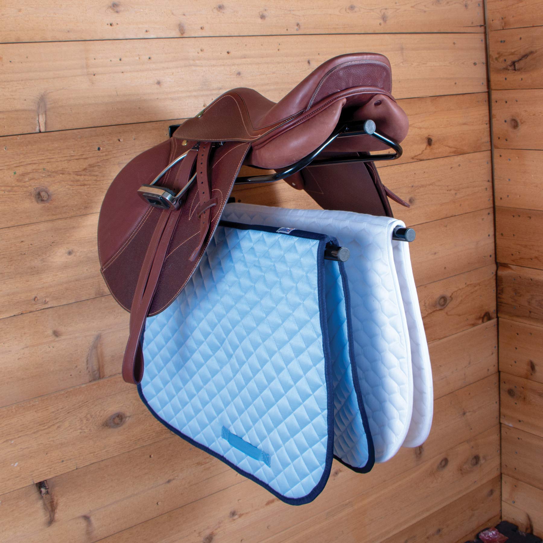 Easy-Up Wall Mount Saddle Rack With Double Pad Bar | Holds Western And English Saddles | Air And Dry Out After Riding | Mounts E