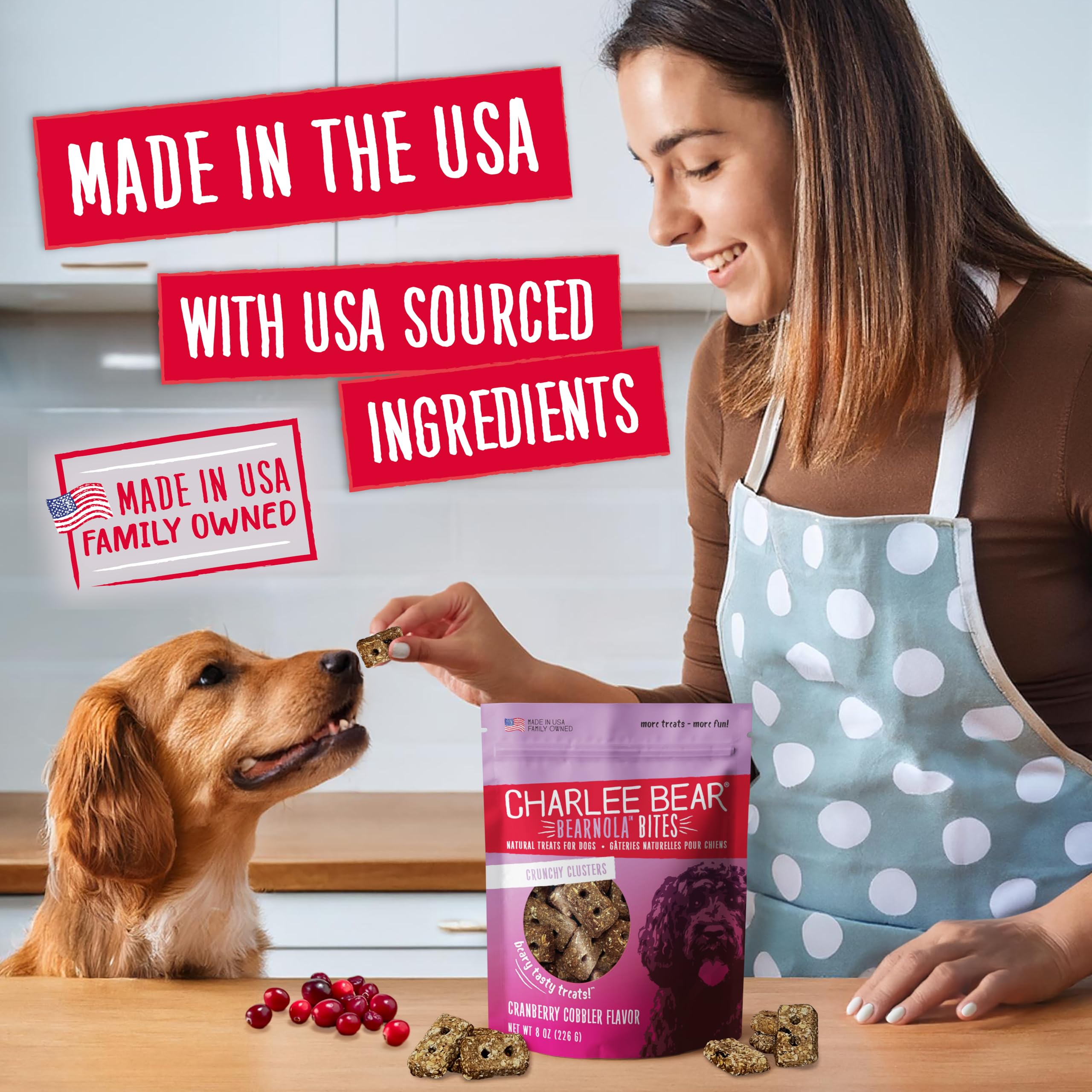 Charlee Bear Bearnola Bites Dog Treats, Cranberry Cobbler Flavor, 8oz