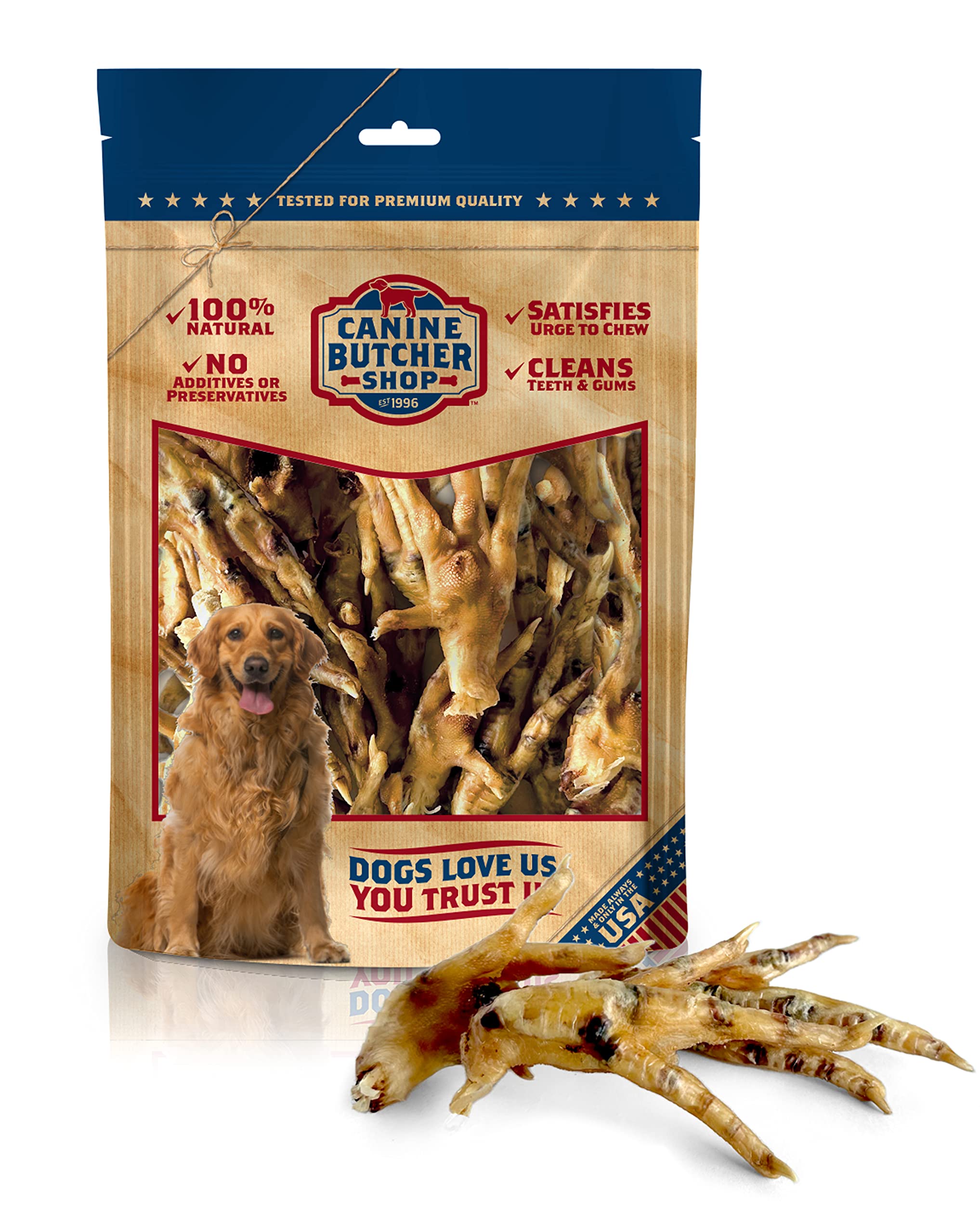 Canine Butcher Shop Raised & Made in USA Chicken Feet for Dogs (Pack of 30), All Natural USA Dog Chews Rawhide Alternative Treat