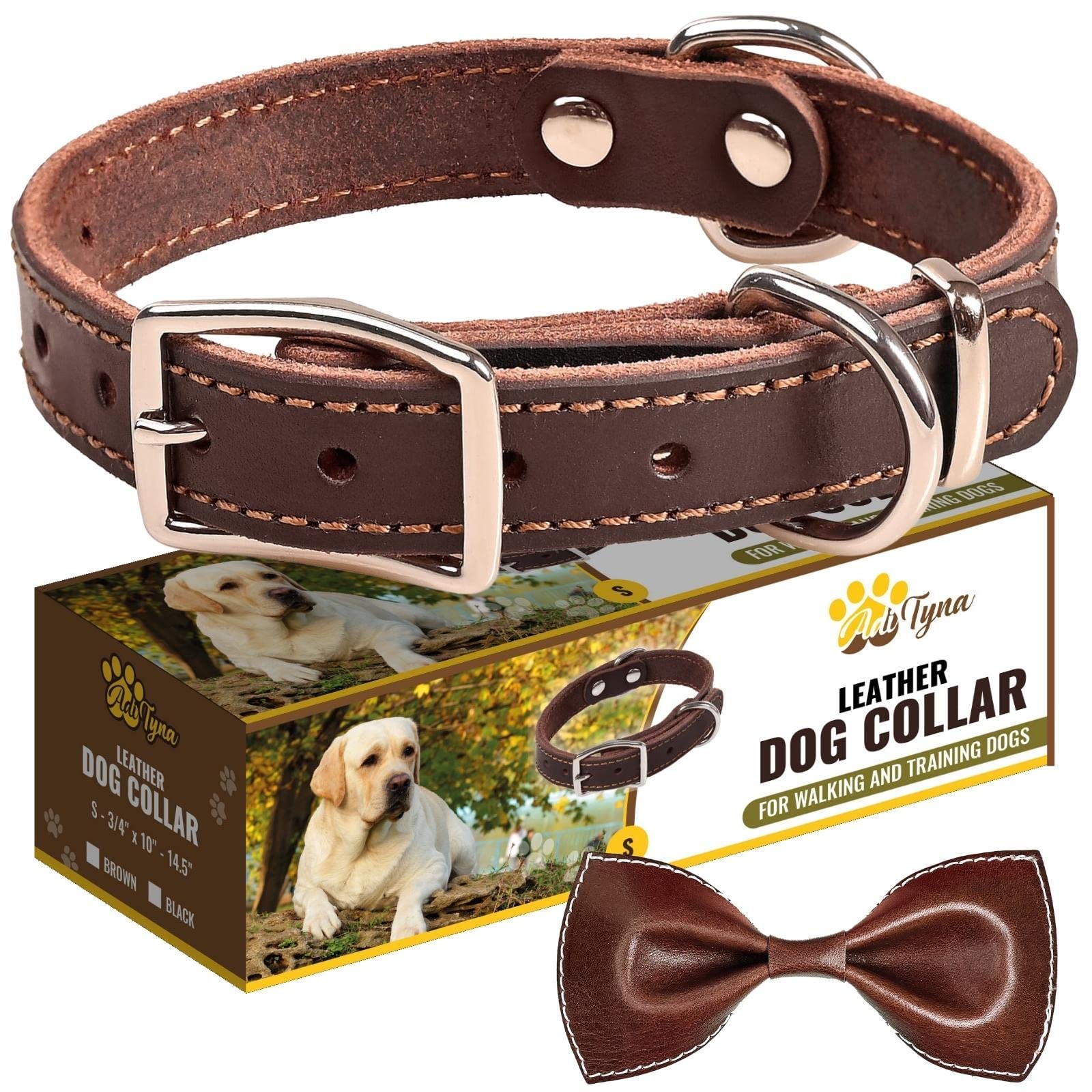 Adityna Heavy Duty Leather Dog Collar For Small Dogs - Small Dog Collar Gift Iddea For Dog Lovers - Soft And Strong Dog Collar For Puppies (Small, Brown)