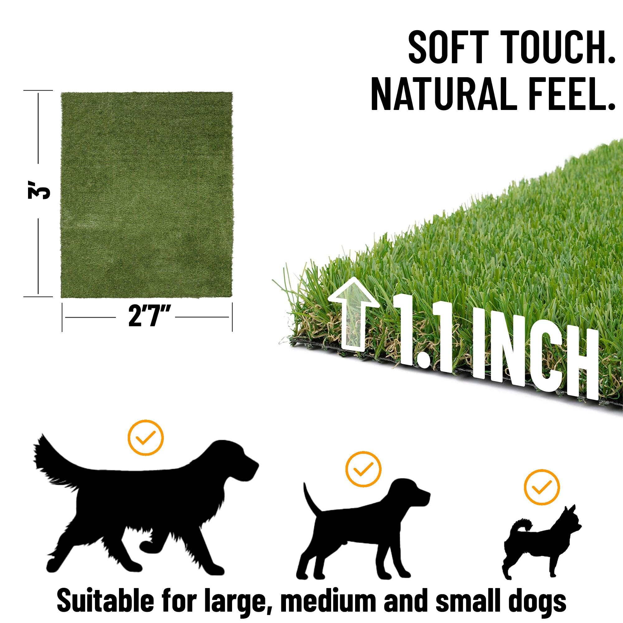 Ottomanson Artificial Grass Puppy Potty Training Pad, 2'7'' X 3' Reusable Pee Pad For Small Pets And Dogs