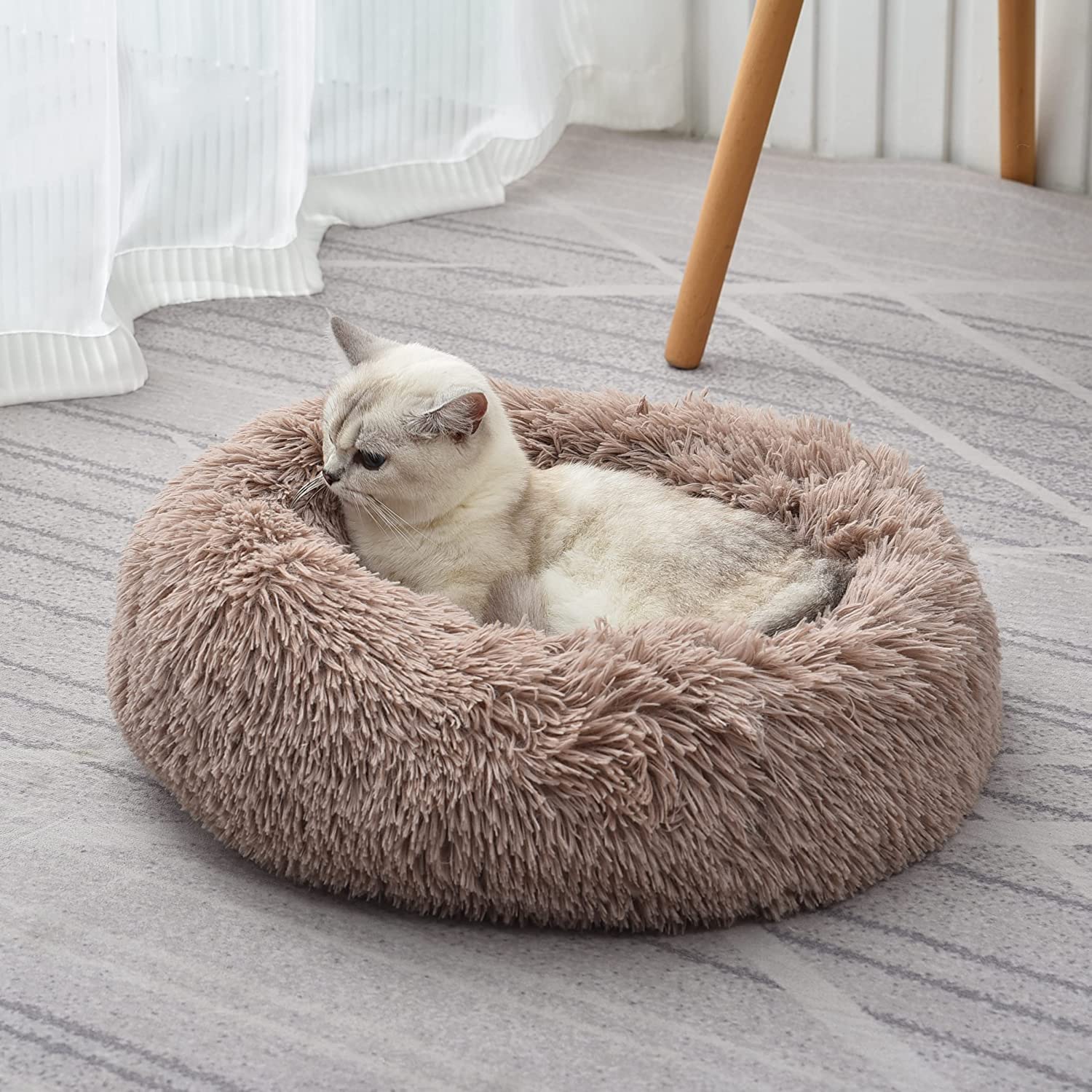 Cat Beds For Indoor Cats - Cat Bed Washable 24 Inches, Dog Beds For Small Medium Dogs, Anti Anxiety Round Fluffy Plush Faux Fur 