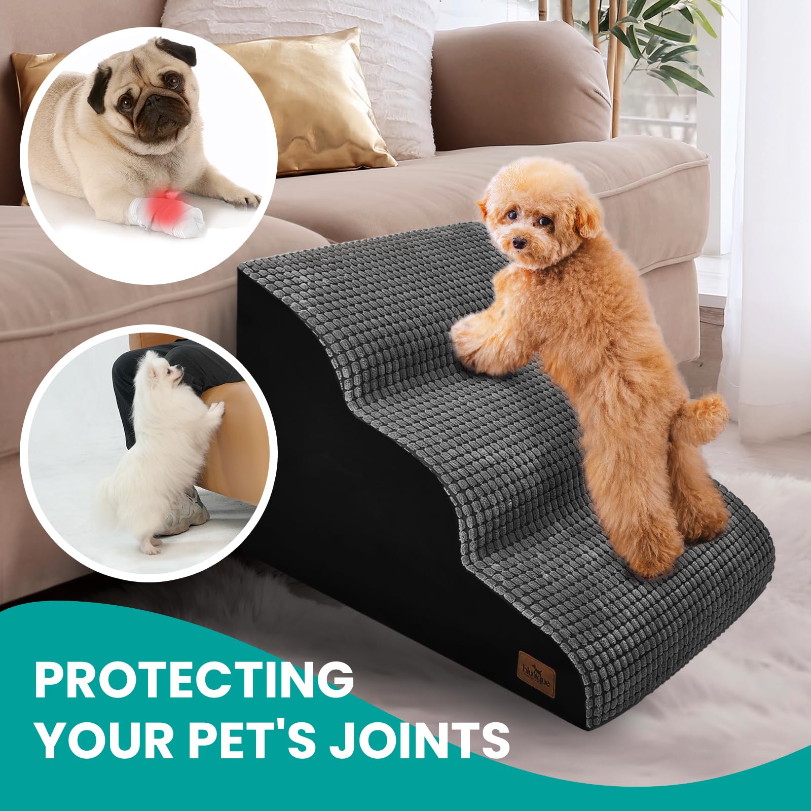 Dog Srairs For Small Dogs, 4-Step Dog Ramp For High Beds And Couch, Foam Dog Stairs With Durable Non-Slip Waterproof Fabric Cove