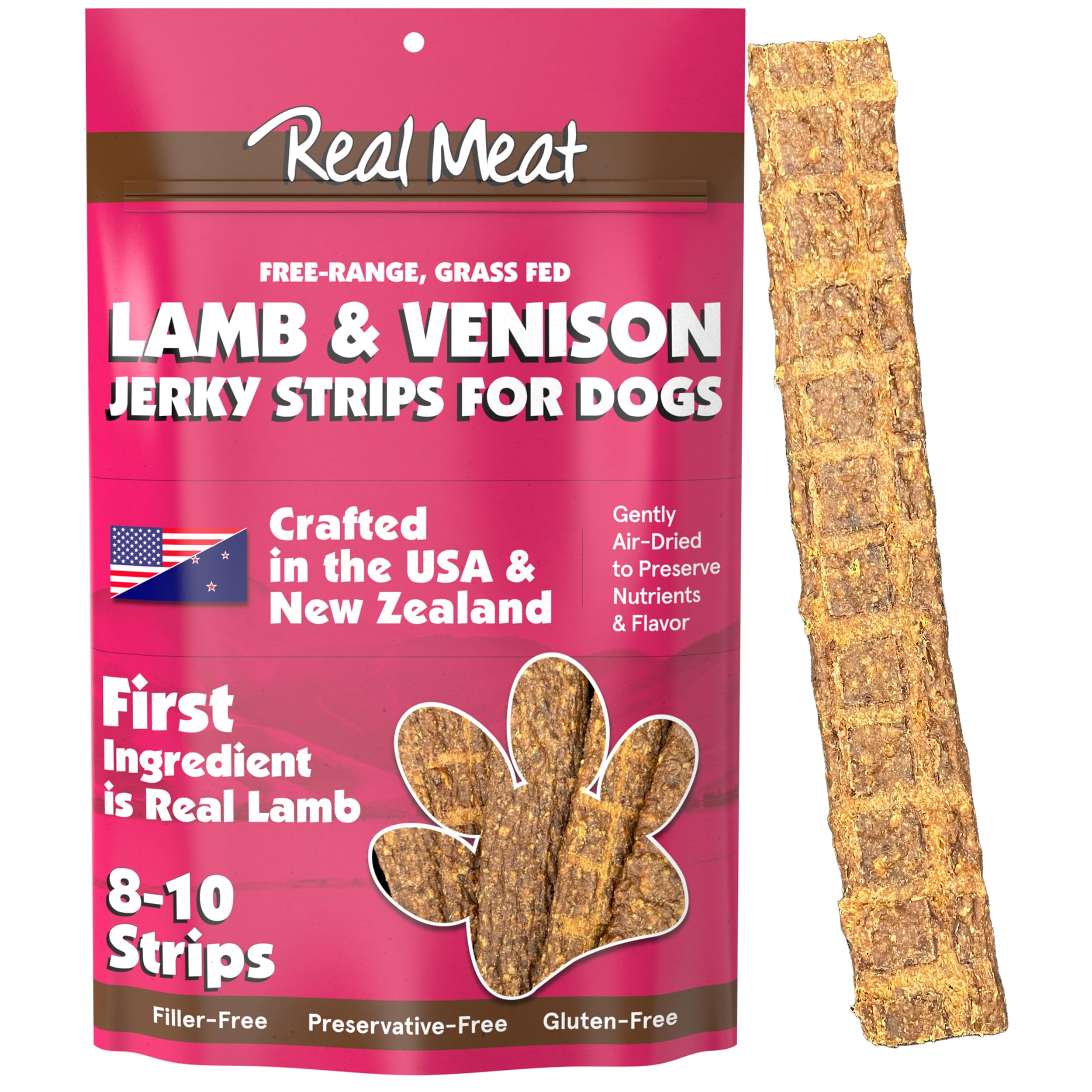 Real Meat Lamb & Venison Jerky Dog Treats - 8 Air-Dried Strips of Jerky Treats for Dogs - Grain-Free Jerky Treats Dog Snacks wit