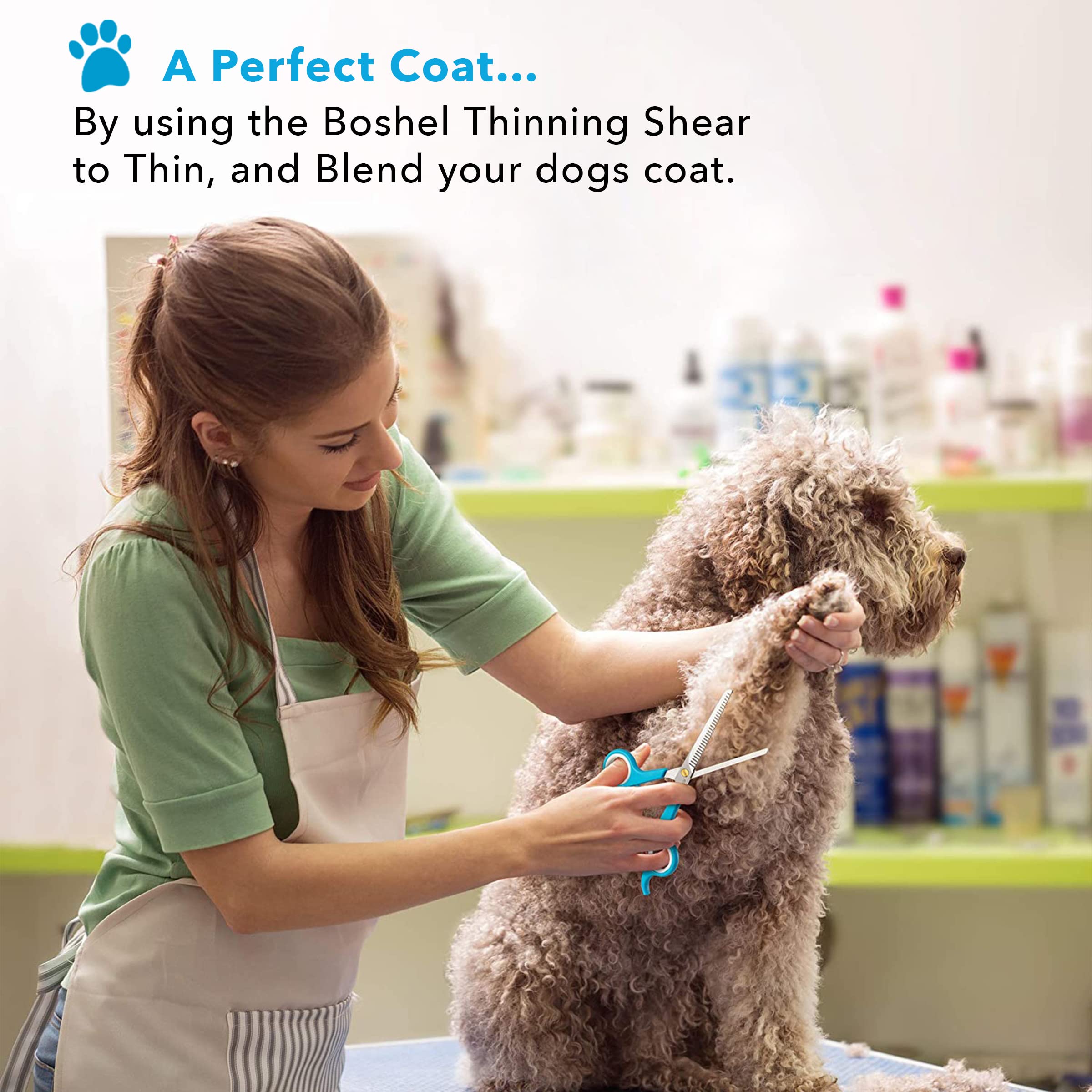 Boshel 3 Pc Dog Grooming Scissors Kit - 7' Scissor For Body Hair Trimming, 6' Small Micro-Serrated Scissor For Face, Ear, & Paws, Thinning Shears For Dogs - Professional Dog Grooming Kit For Cat & Pet