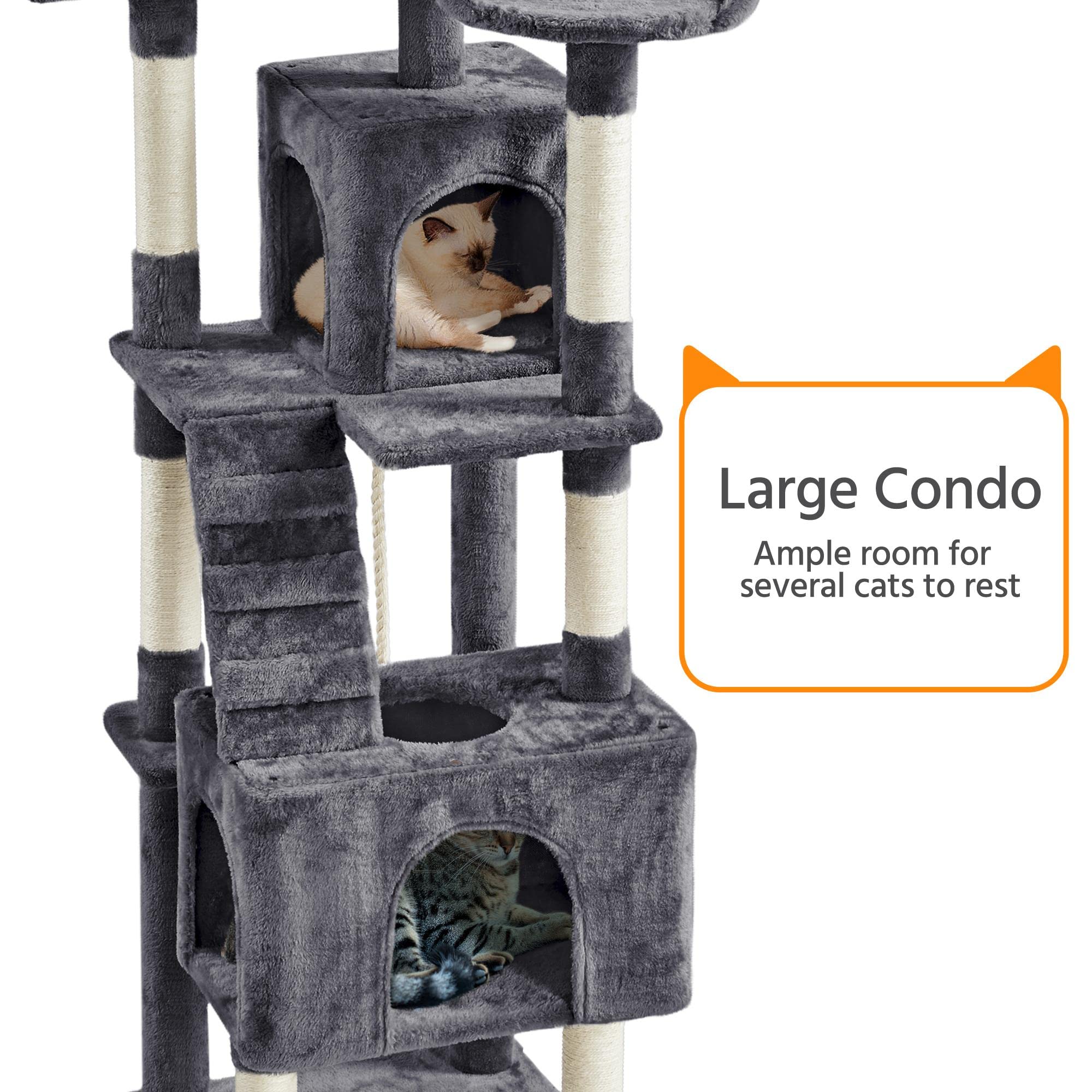 Yaheetech Xl Cat Tree, 72In Multi-Level Cat Tower With 2 Cozy Caves, 3 Soft Perches, Scratching Posts, Board, And Dangling Ball,