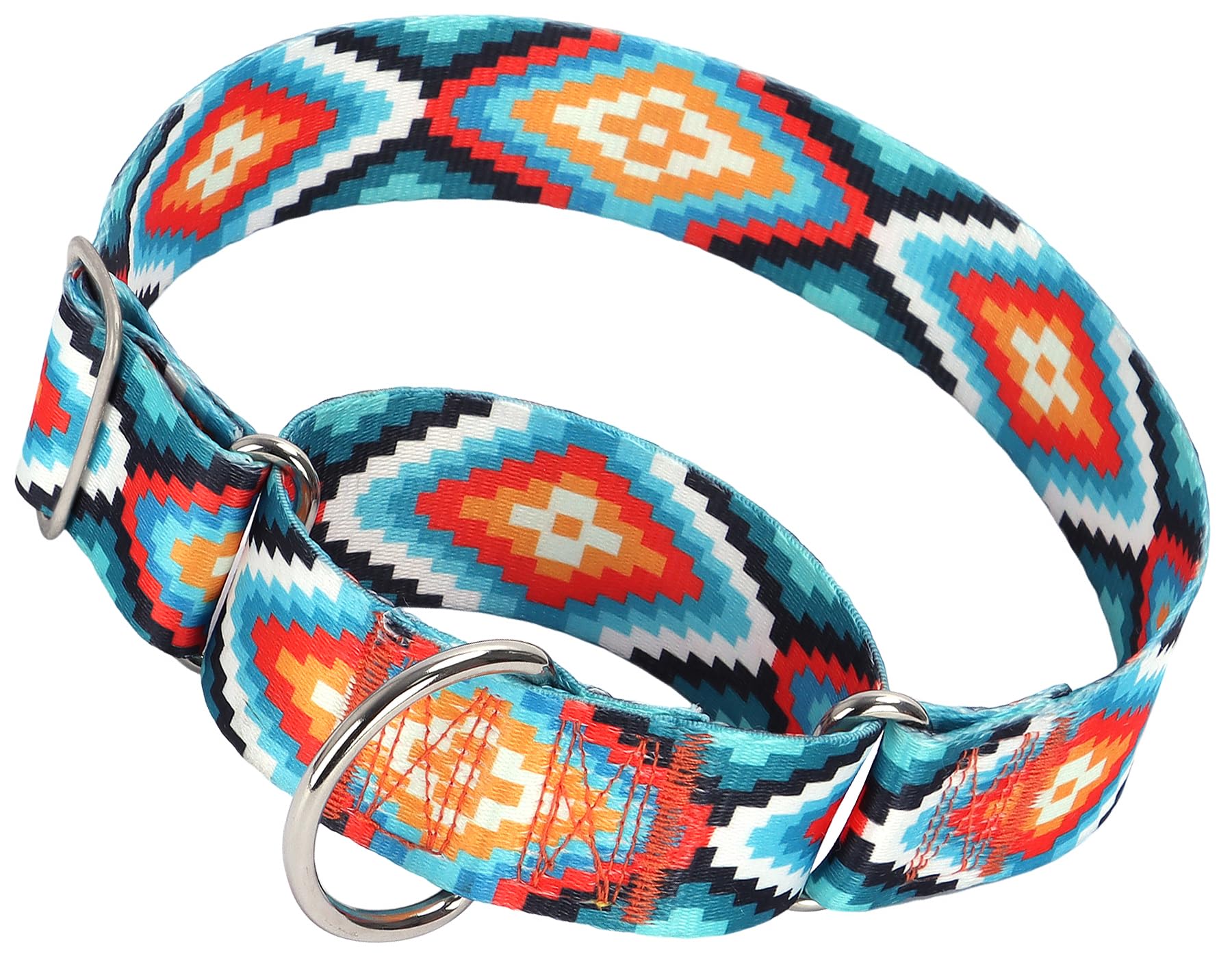 1.5 Inches Martingale Collar For Dogs,Adjustable Heavy Duty Training Collars With Blue African Tribal Mexican Native Boho Patter