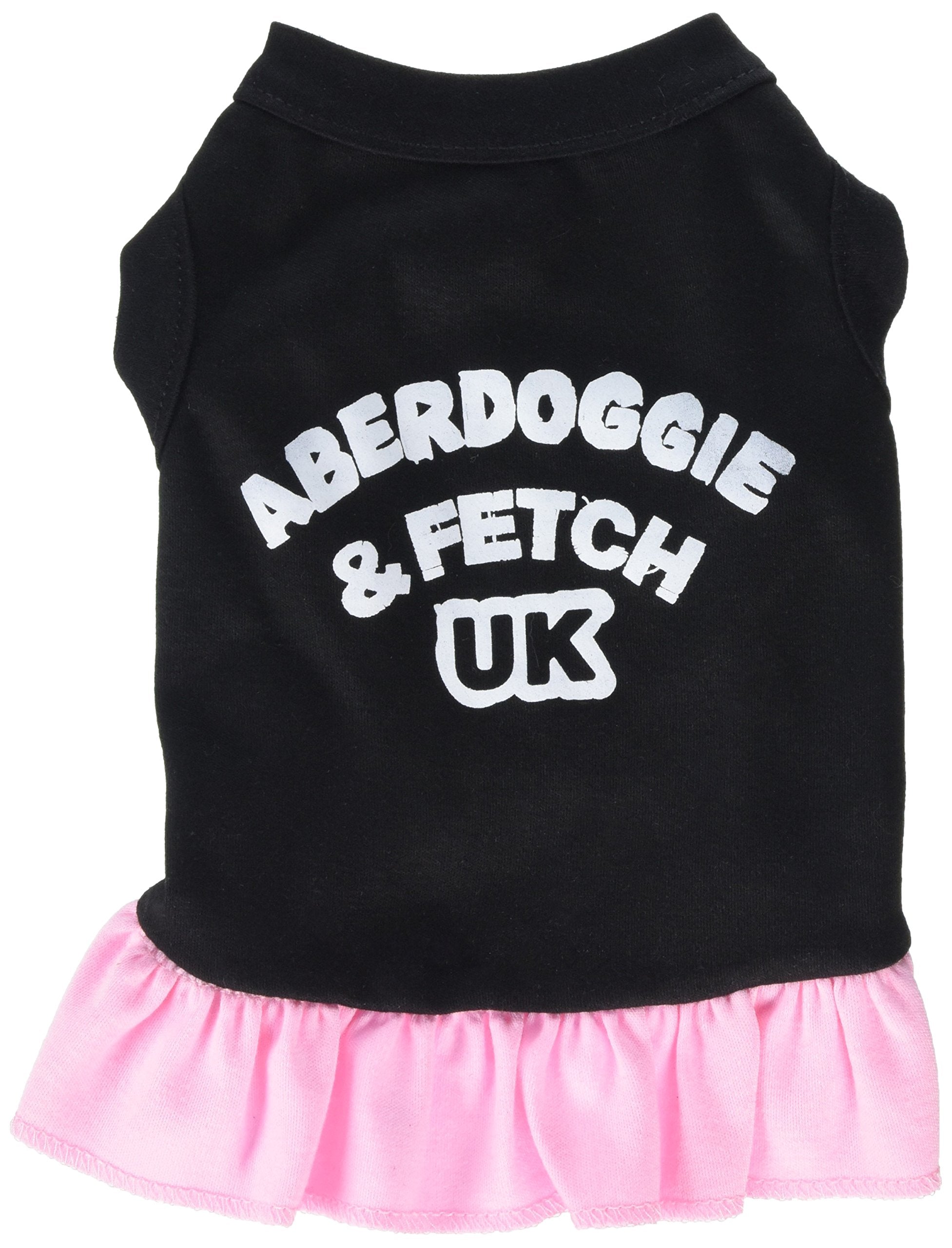 Dog Dress, Dog Dress, Screen Printed, &quot;Aberdoggie & Fetch UK&quot; Black W/Light Pink SM (3-6 lbs.)