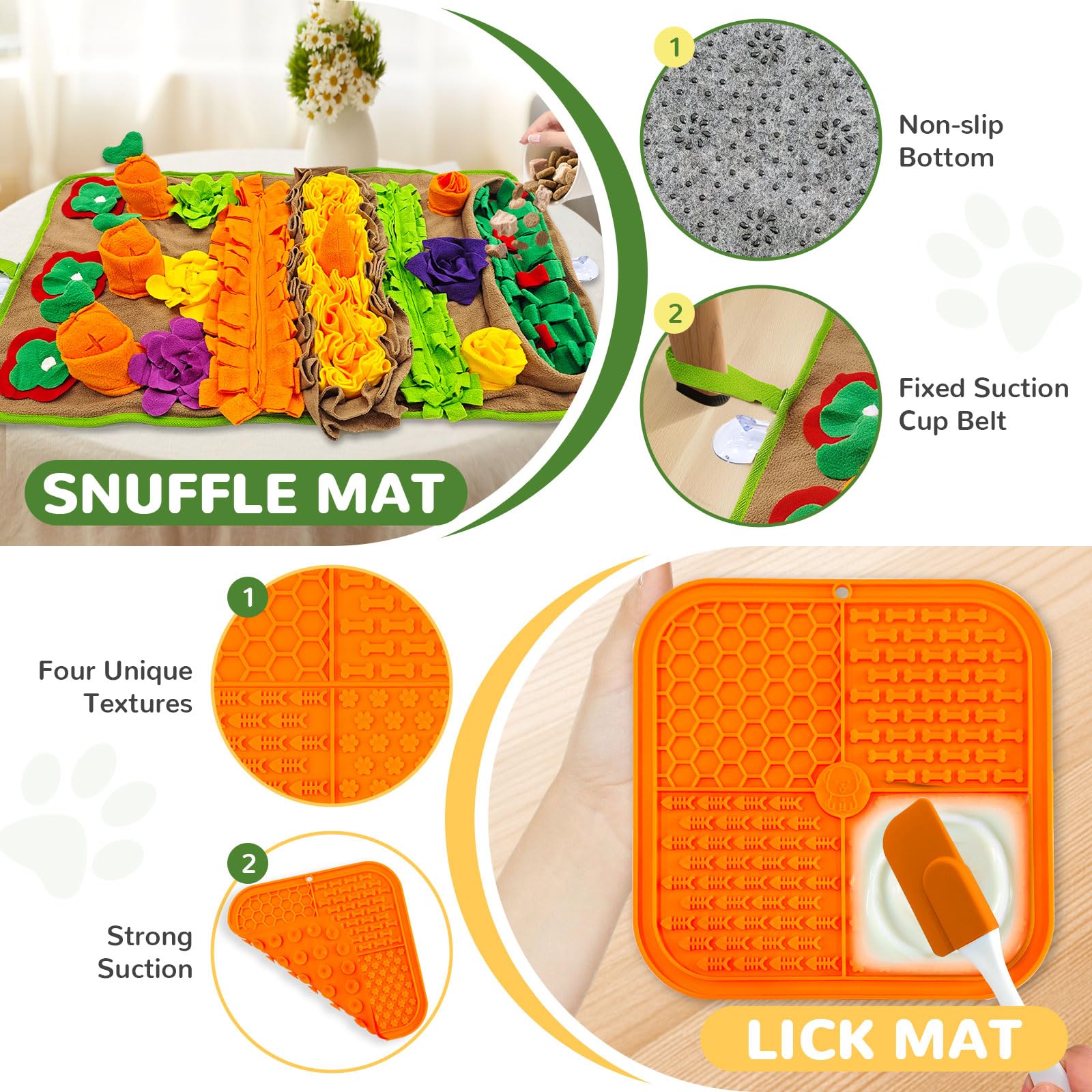 UETZLTB Snuffle Mat for Dogs Large Breed and Lick Mat Set, Interactive Dog Enrichment Puzzle Toys for Puppy Small Medium Large D