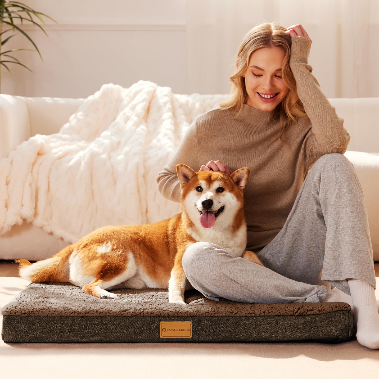 Patas Lague Orthopedic Dog Bed For Medium Dogs, Soft Comfortable Waterproof Egg Crate Foam Medium Pet Beds Mat With Removable Wa