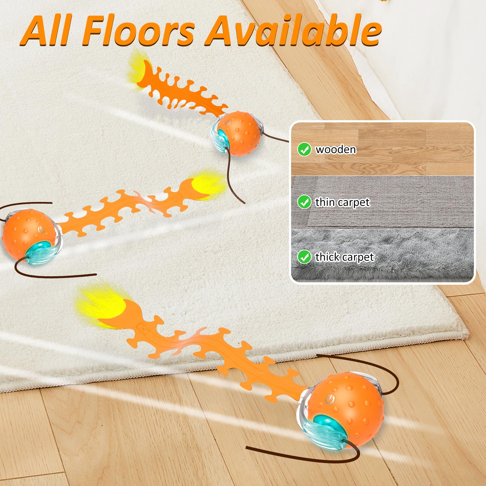 Waaiio Interactive Cat Toys For Indoor Cats, Fast Rolling Cat Ball With Centipede Tail, Birds Chirping Touch Activated Automatic