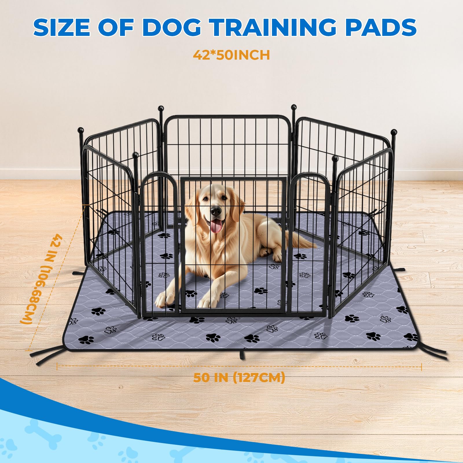 Fostanfly Non-Slip Washable Pee Pads For Dogs, 2 Pack Large 42'X50' Ultra-Absorbent Leak-Proof Reusable Potty Training Pads Of