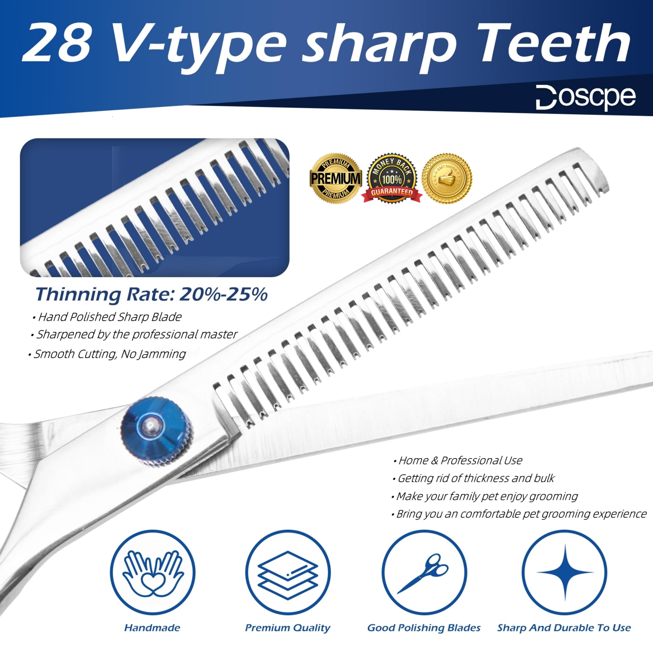 Dog Thinning Shears Professional Dog Grooming Scissors With Large Finger Hole For Pet Cat Hair Cutting Trimming Double Curved Fi