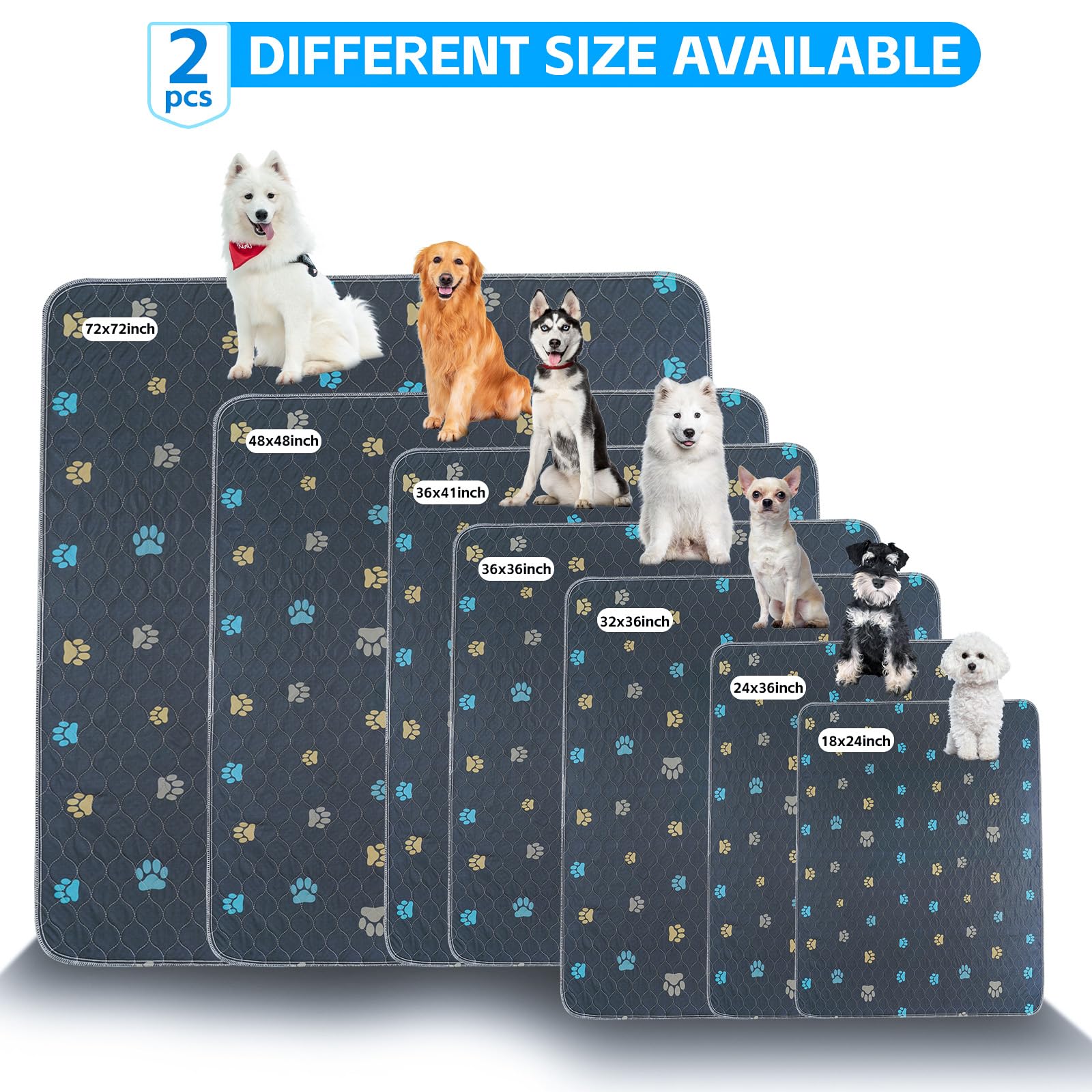 Aitmexcn Washable Puppy Dog Pee Pad, 2Pcs 100% Waterproof Whelping Training Mat For Puppy/Senior Dog, Fast Drying Reusable Puppy Pads For Indoor, Outdoor And Car Travel- 36'' X 41''