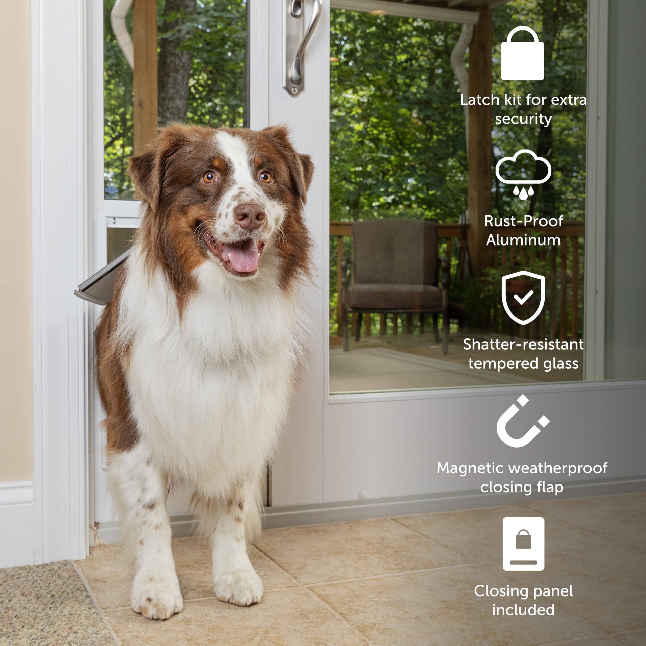 Petsafe 1-Piece Sliding Glass Pet Door For Dogs And Cats - Adjustable Height 75 7/8' To 81'- Large, Bronze, No-Cut Diy Install, Aluminum Patio Panel Insert, Great For Renters Or Seasonal Installation