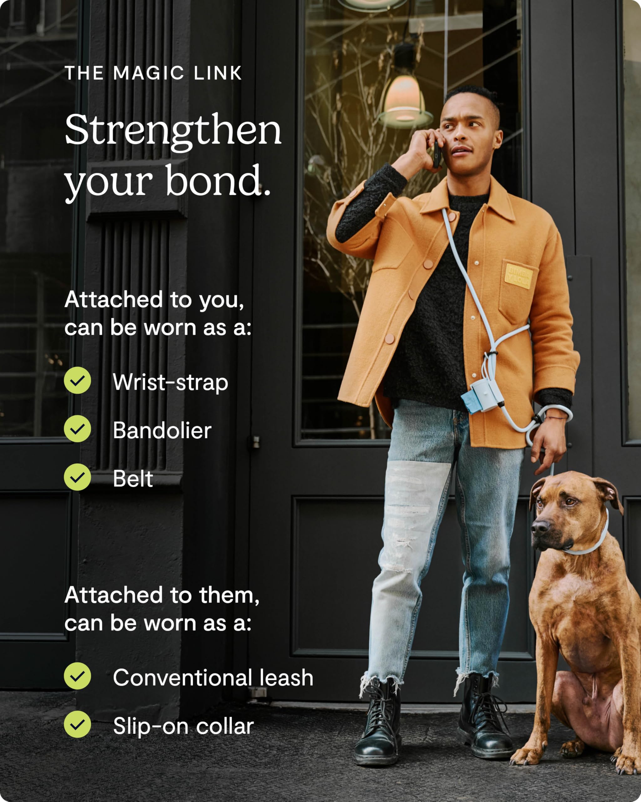 Fable Magic Link Dog Leash - All-In-One Collar And Leash - Hands-Free Dog Walking - Wear It As A Belt, Crossbody, Or Wrist Strap