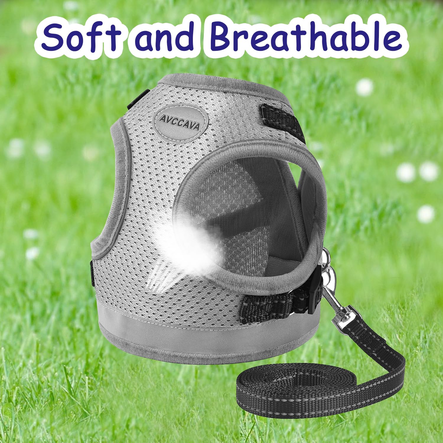 Cat Harness And Leash For Walking, Kitten Escape Proof Harnesses, Adjustable Reflective Puppy Harness With Leashes Set, Easy Adjustable Soft Net Breathable Pet Safety Vest Grey