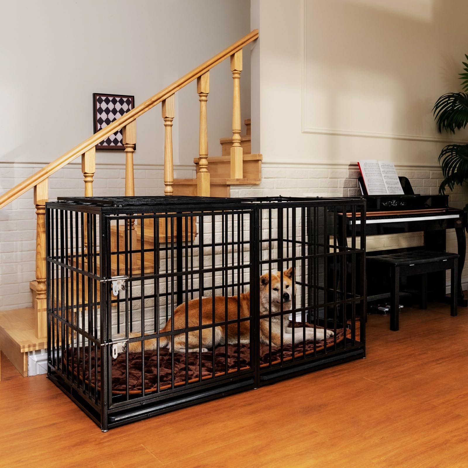 ZephyPaws 61 Extra Large Dog Crate Furniture with Cushion, Heavy Duty Dog cage Strong Metal Dog Kennels and Pens Crates with 2 D