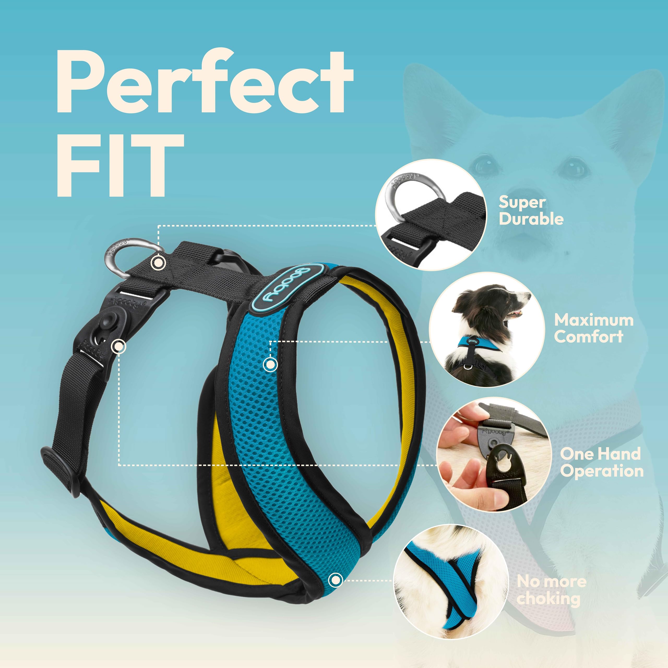 Gooby Comfort X Harness Dual Snap Mesh In Dog Harness - Ocean, X-Large