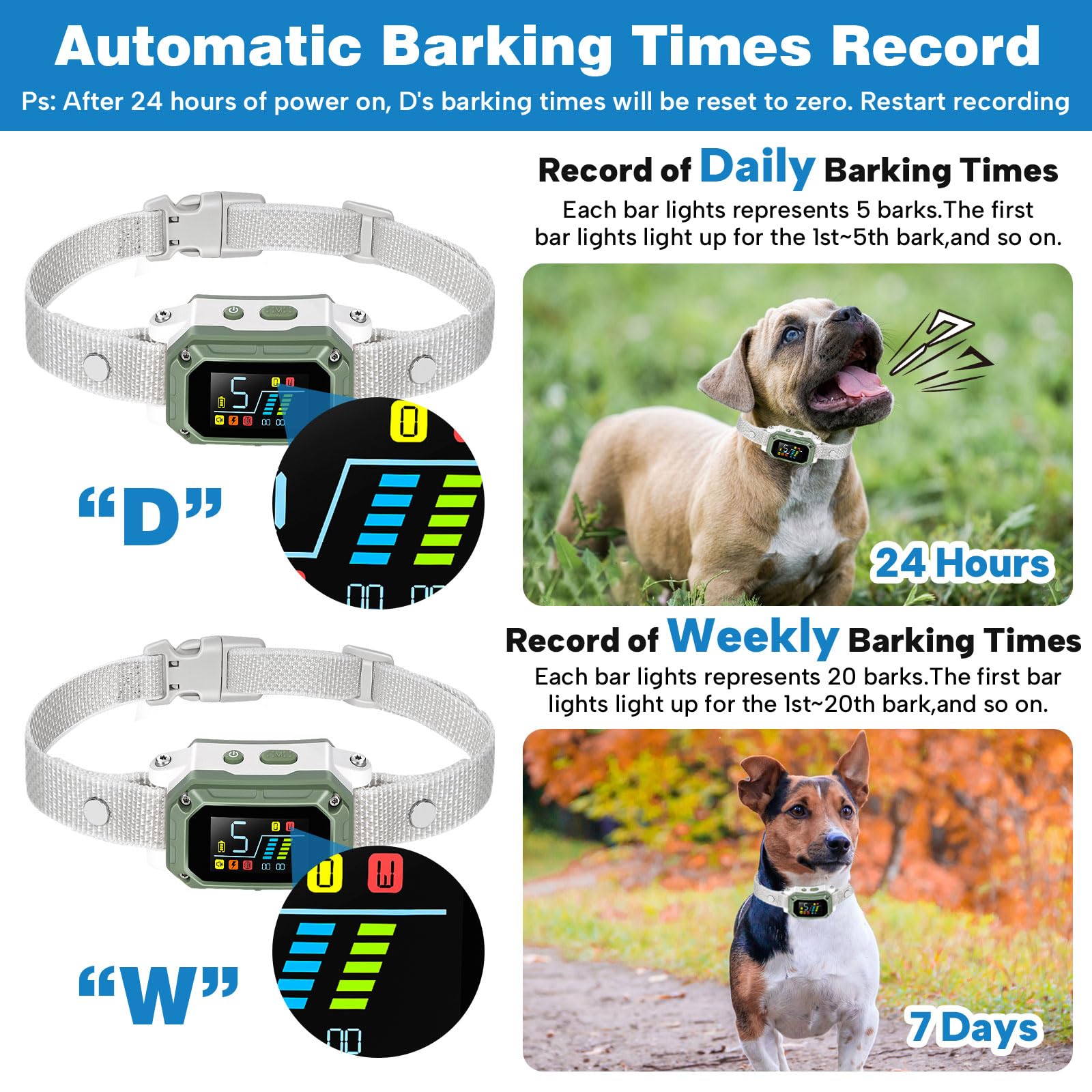 Dog Bark Collar For Large Medium Small Dogs, Rechargeable Smart Bark Collar, Anti Barking Training Collar With Adjustable Sensit