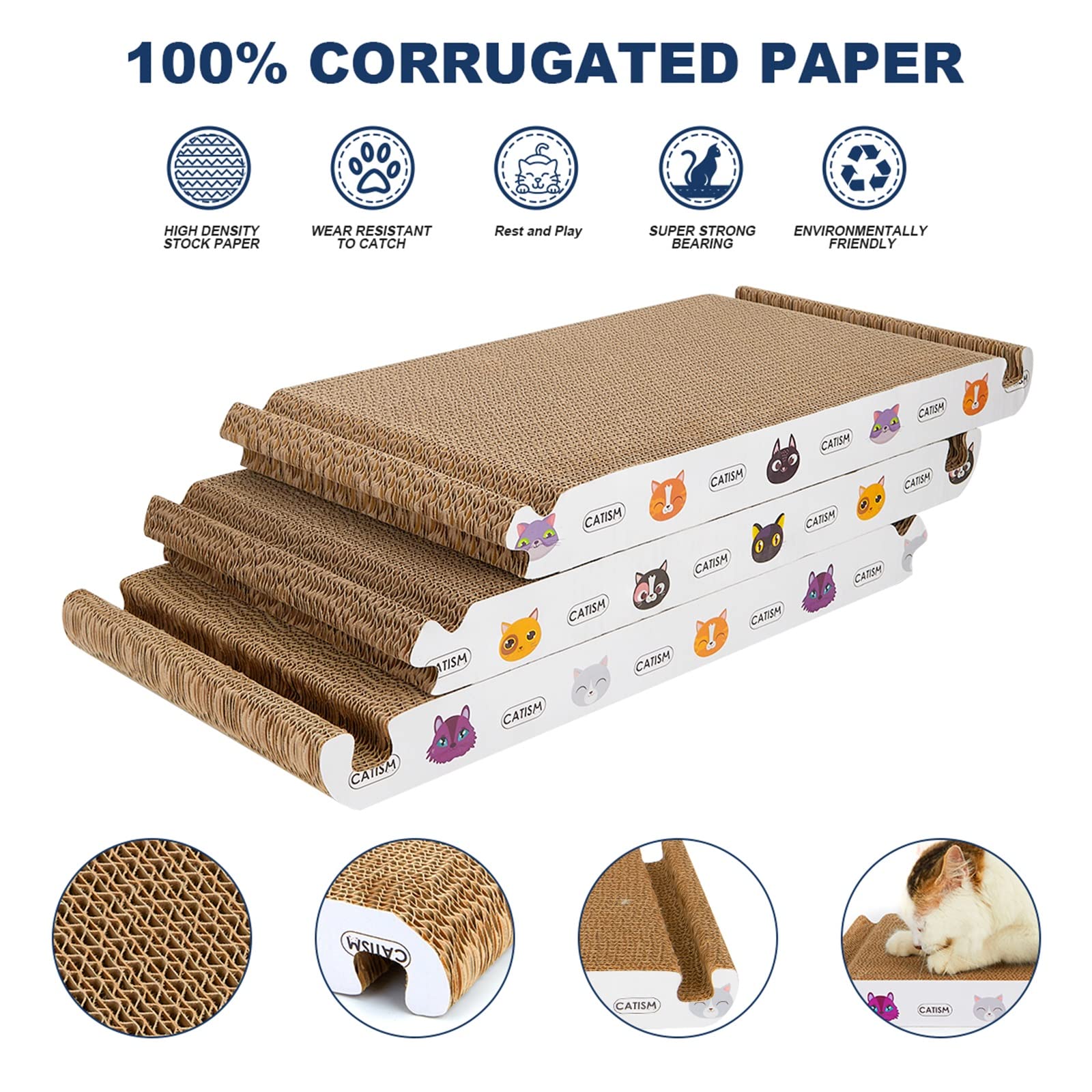 Catism Cat Scrather Cat Scratching Board - Foldable - Triangle, 6 Usable Sides Cat Scratchers For Indoor Cats, Durable Recyclabl