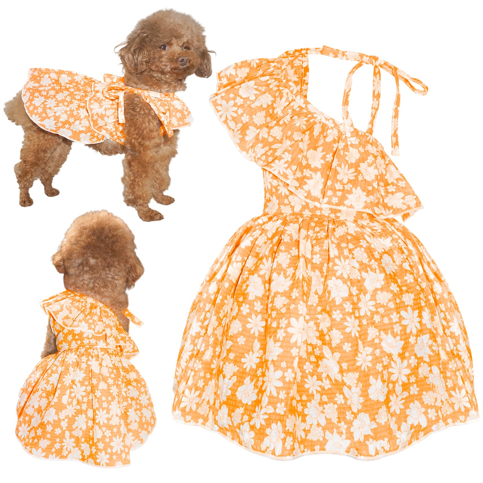 Topkins Dog Dress, Cute Dog Princess Dresses With Lace-Up, Pretty Prints Pet Dress Clothes For Small Dogs (Orange, L)