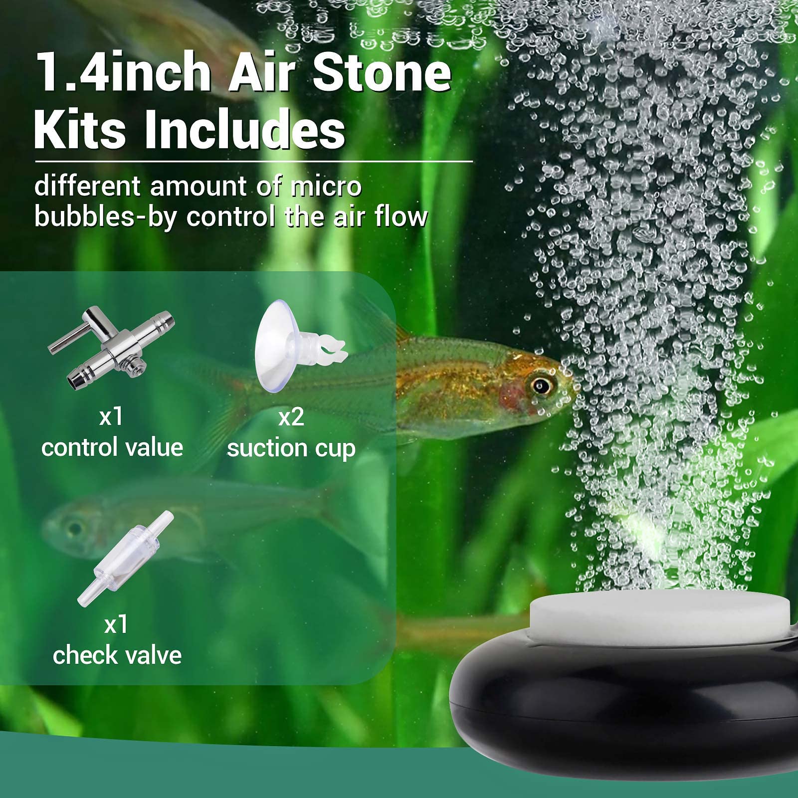 Hygger Mini Aquarium Air Stone,Small Bubble Stone Fish Tank Oxygen Stone Ultra Silent Deep Dissolving Oxygen Diffuser Kit For Aq