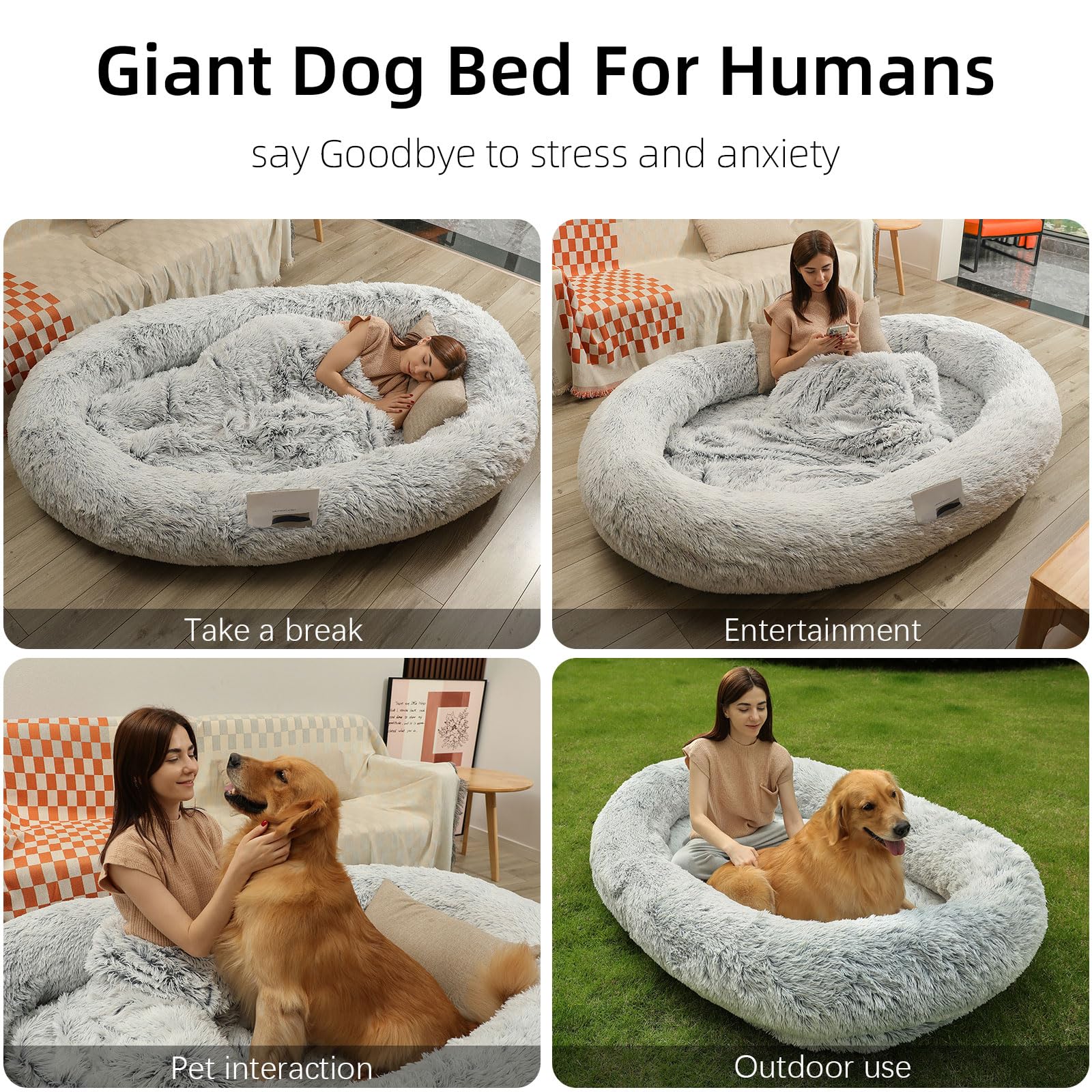 Large Dog Bed 75'' L * 50'' W * 14'' Th Dog Beds For Large Dogs Giant Dog Bed Human Size Dog Bed For People 30D Sponge Bean Bag