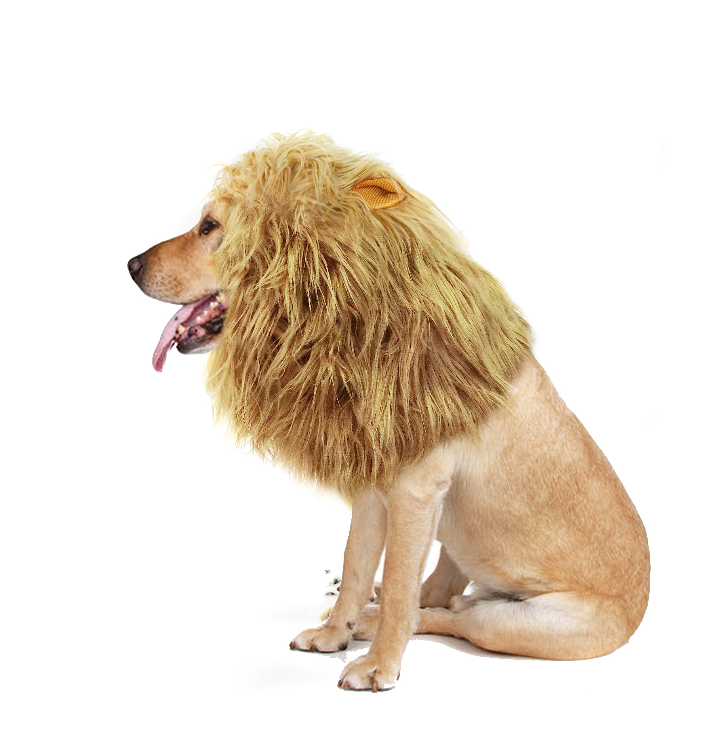 Onmygogo Lion Mane Wig For Dogs With Ears, Funny Pet Costumes For Halloween Christmas (Size M, Yellow)