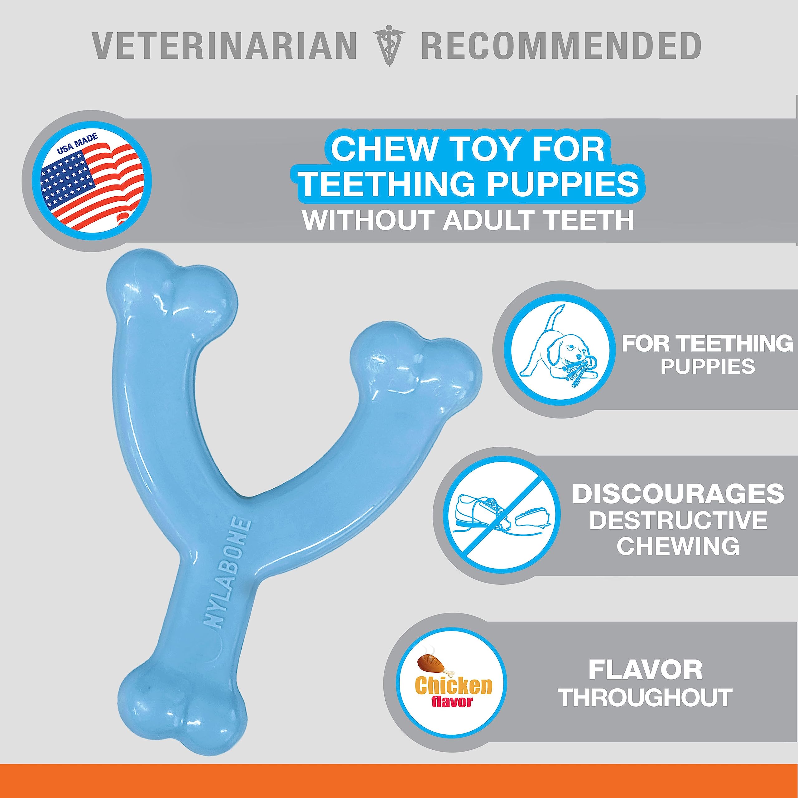 Nylabone Wishbone Puppy Chew Toy, Toys For Teething Puppies, Blue, Chicken Flavor, X-Small - Up To 15 Lbs, 1 Count