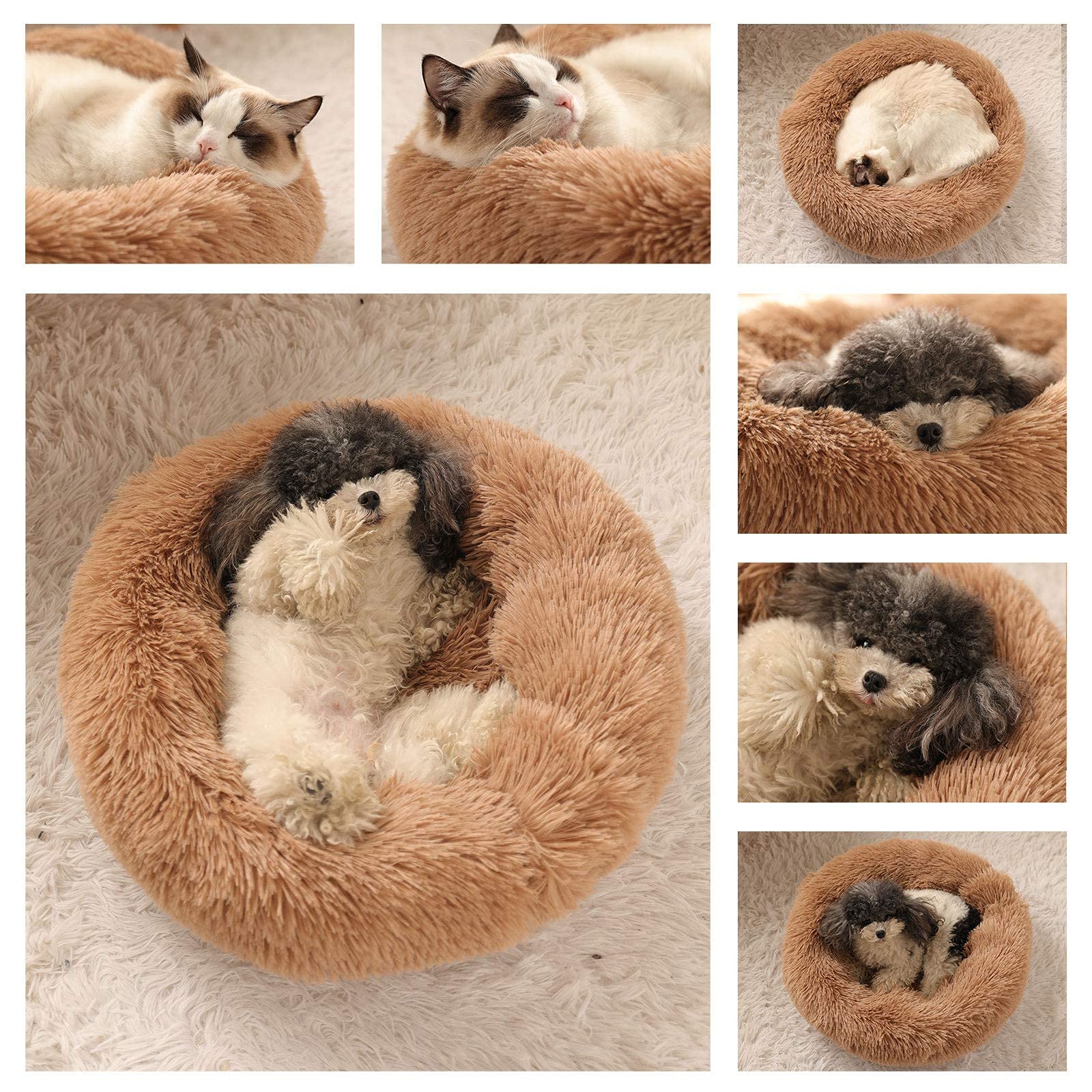 Kimpets Dog Bed Calming Dog Beds For Small Medium Large Dogs - Round Donut Washable Dog Bed, Anti-Slip Faux Fur Fluffy Donut Cud