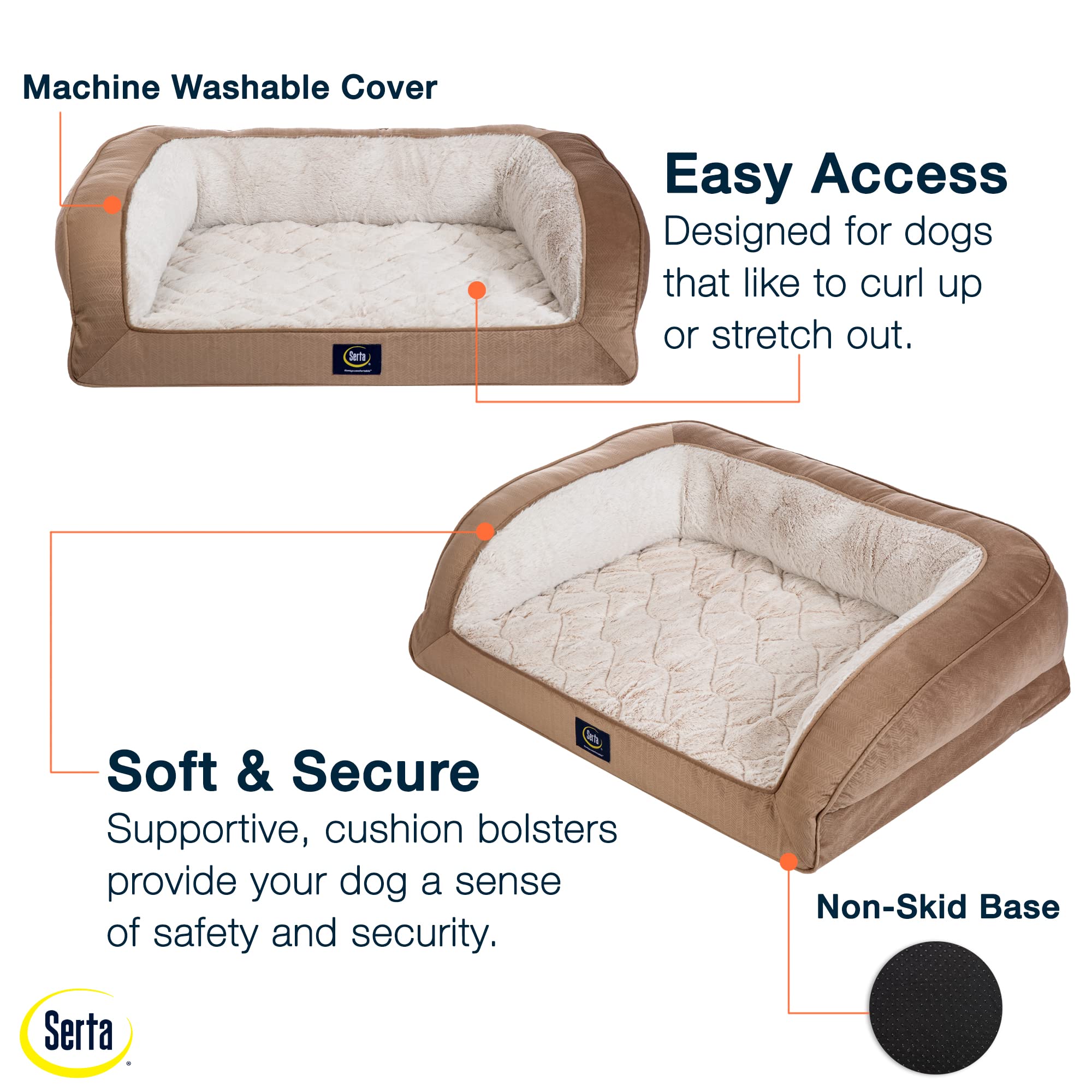 Serta Orthopedic Quilted Couch Dog Bed For Pets - Desert Sand (Small)