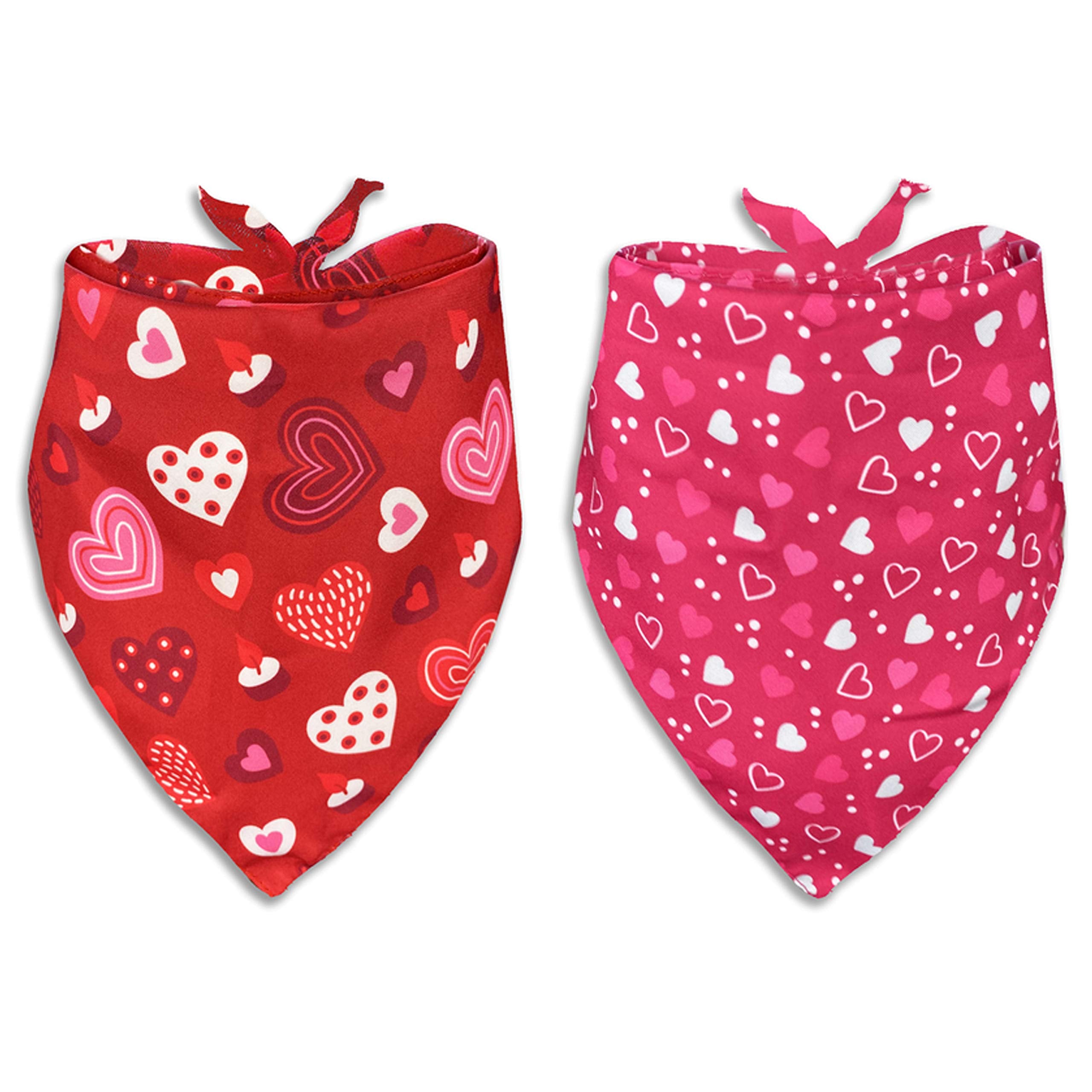 Valentines Dog Bandana, Holiday Cat Bandana Heart 2 Pack Scarfs For Small Medium Large Dogs Cats Pet Puppies