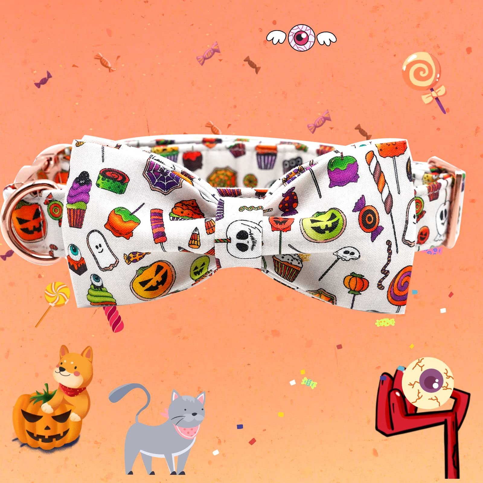 Elegant Little Tail Dog Collar With Bow - Fall Dog Collar Halloween Candy Bow Girl Boy Pet Collar Soft Dog Bowtie Collars For Medium Dogs