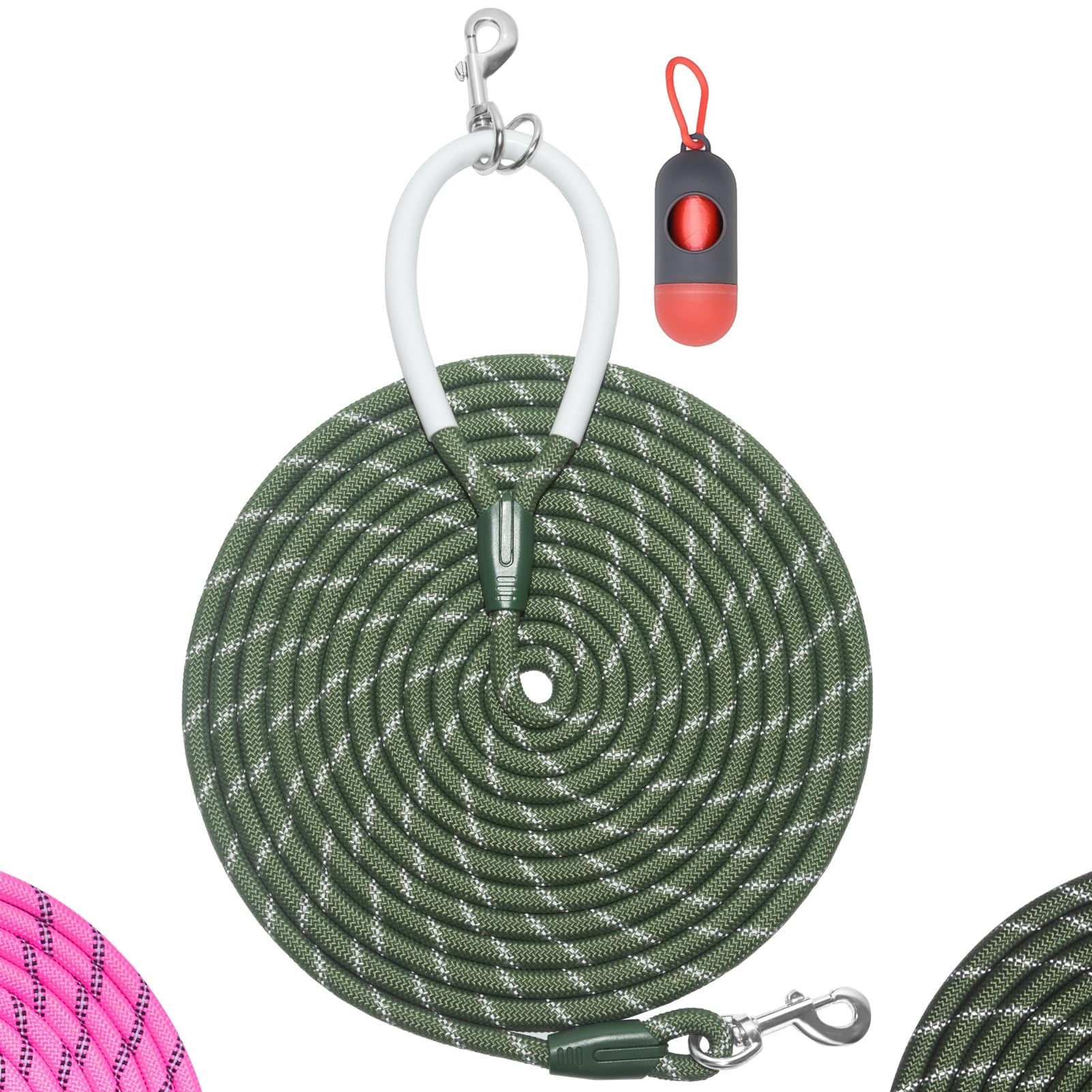 Codepets Heavy Duty Nylon Dog Leash 10FTx1/2in Green with Comfortable Silicone Handle Highly Reflective No Tangle for Medium Lar