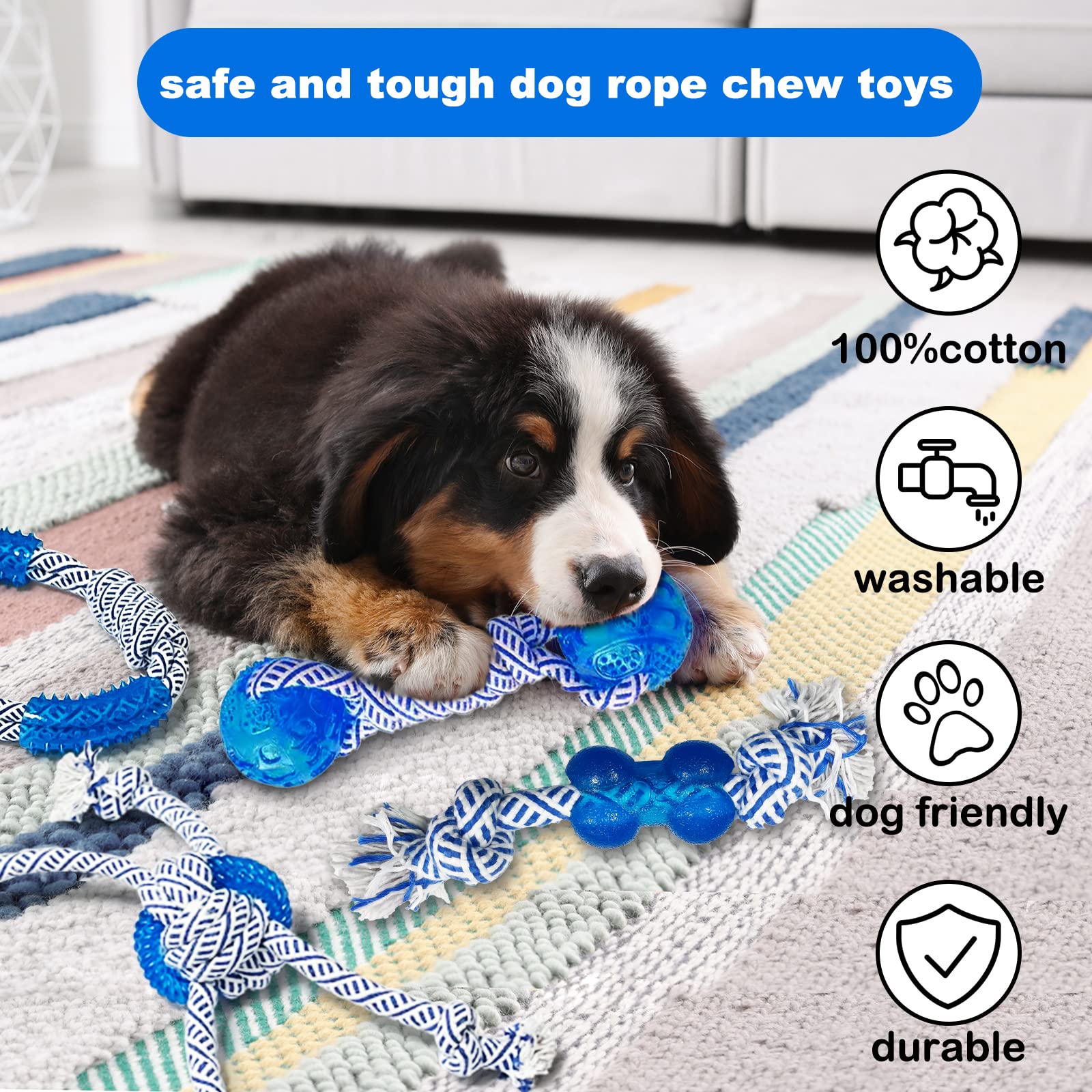 Lwbmg Dog Rope Toys 5 Pack, Indestructible Puppy Chew Toys With Cotton Rope & Rubber, Perfect For Medium & Large Dogs' Teething
