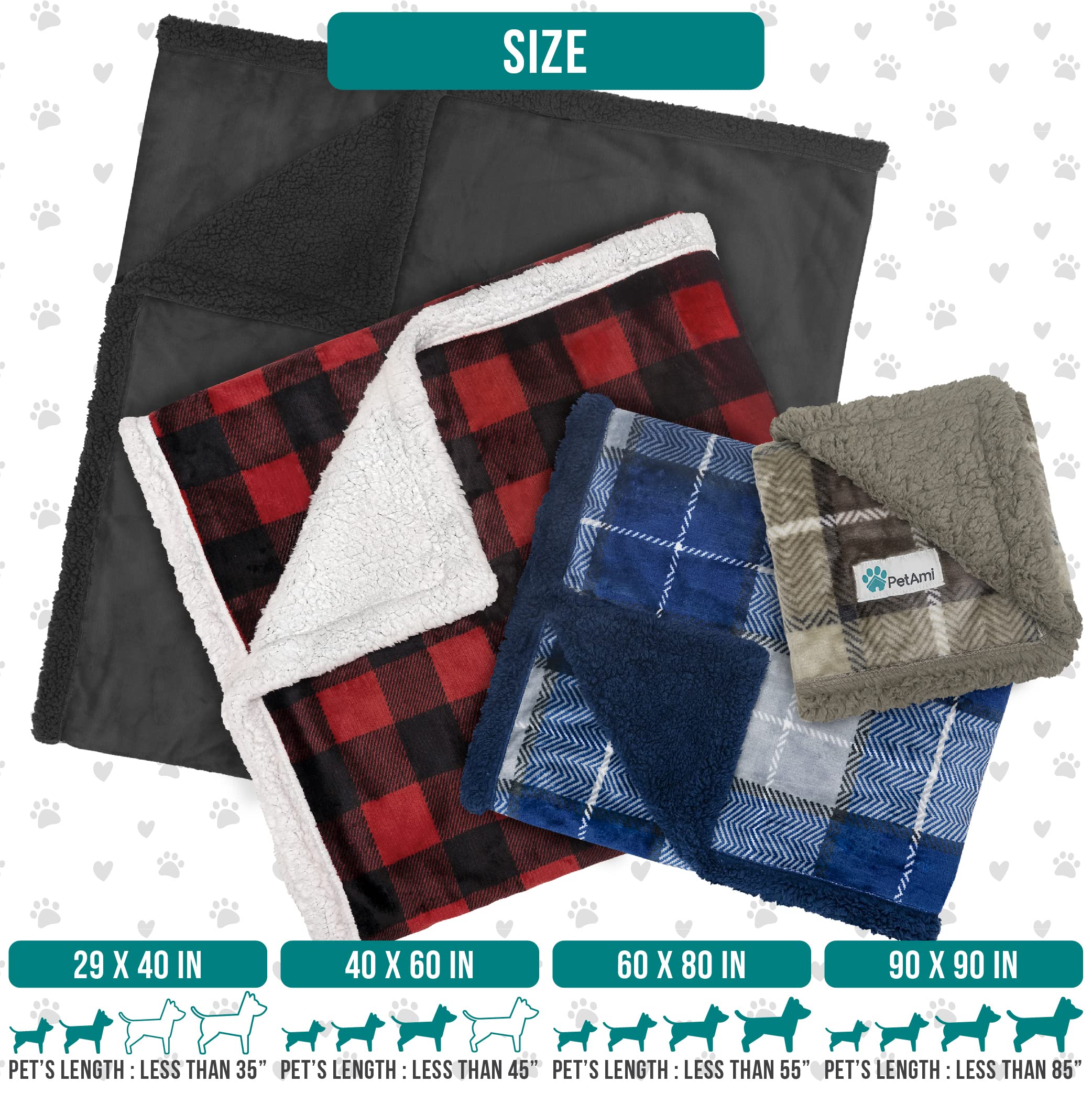 Petami Dog Blanket For Medium Large Dogs, Pet Bed Blanket Cat Puppy Kitten, Fleece Furniture Couch Cover Protector Sofa Car, Soft Sherpa Dog Throw Plush Reversible Washable, 40X60 Plaid Light Gray