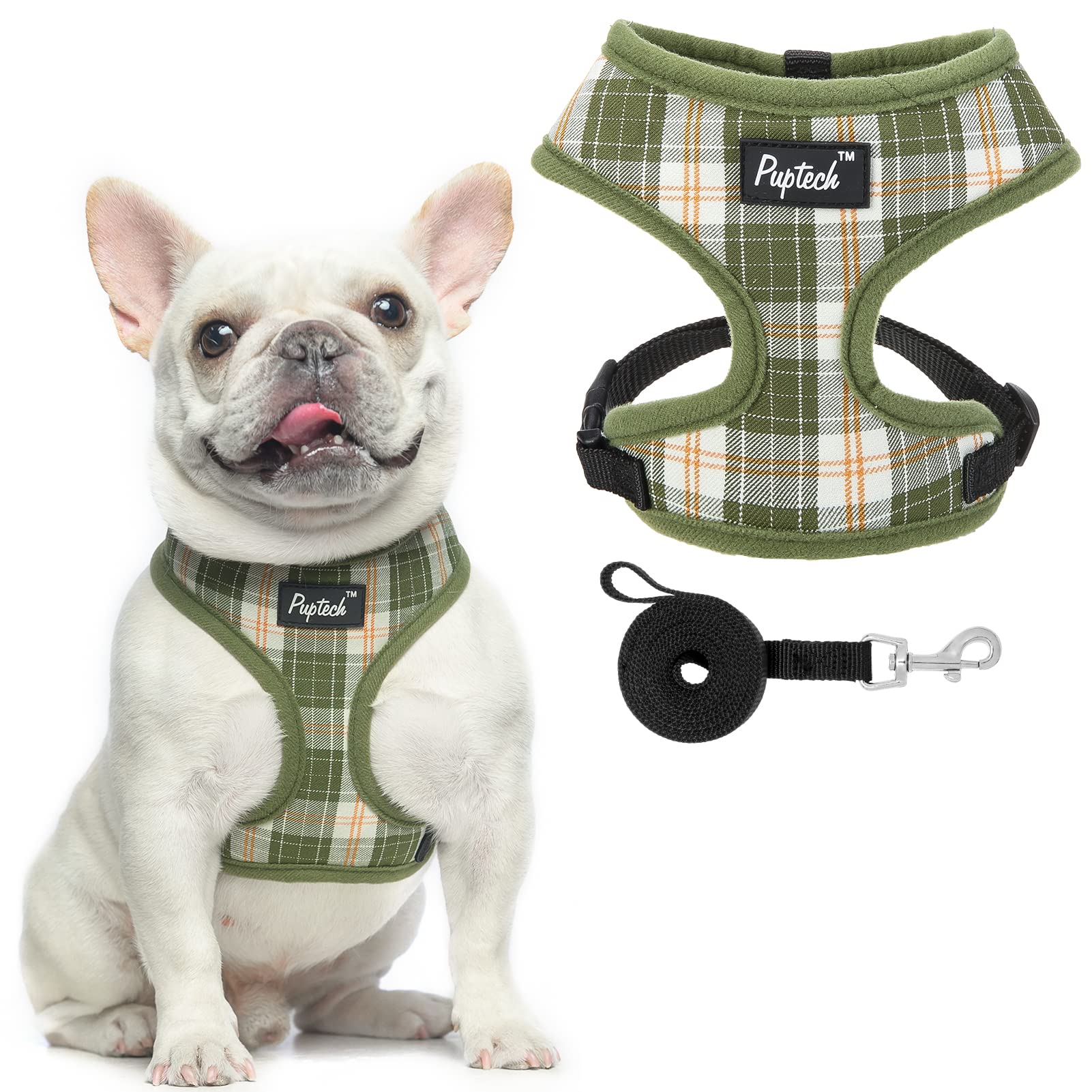 Pupteck Soft Mesh Dog Harness And Leash Set Pet Puppy Cat Comfort Padded Vest No Pull Harnesses, Olive Green, M