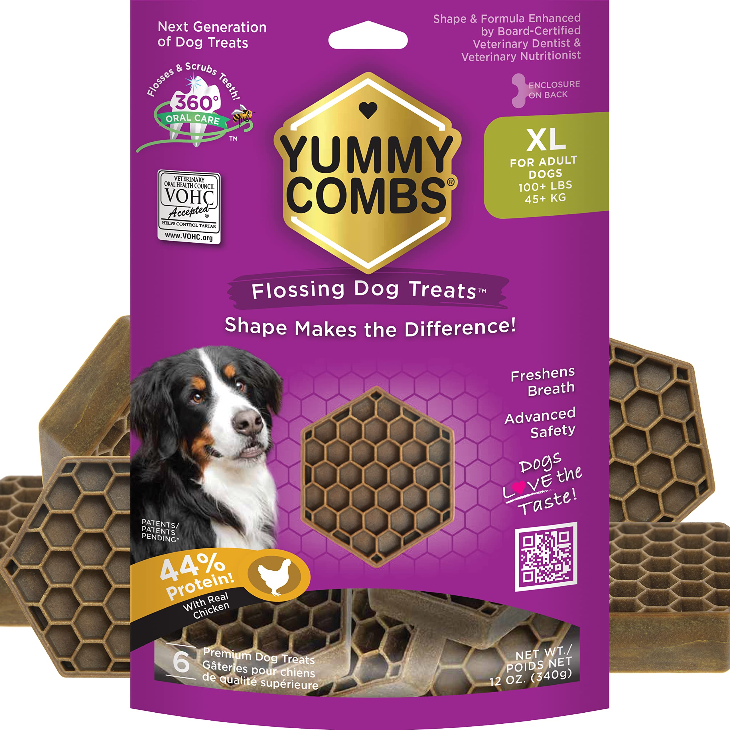 Yummy Combs - Dog Dental Treats | Removes Tartar - Vet VOHC Approved | A Yummy Treat for Teeth Cleaning - Chicken Protein | for 