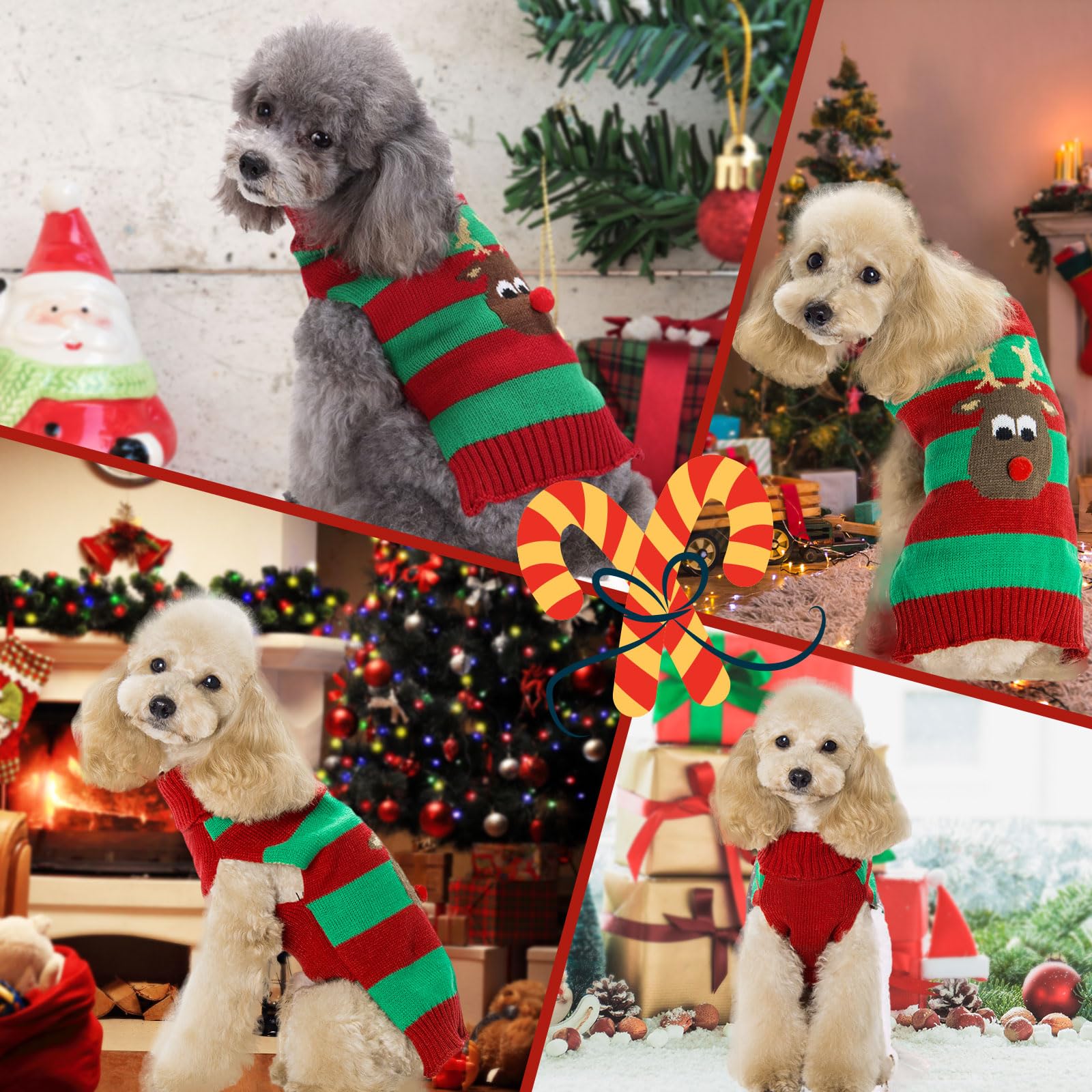 Axiijgl Small Dog Reindeer Christmas Sweater - Striped Dachshund & Chihuahua Frenchie Dog Clothes