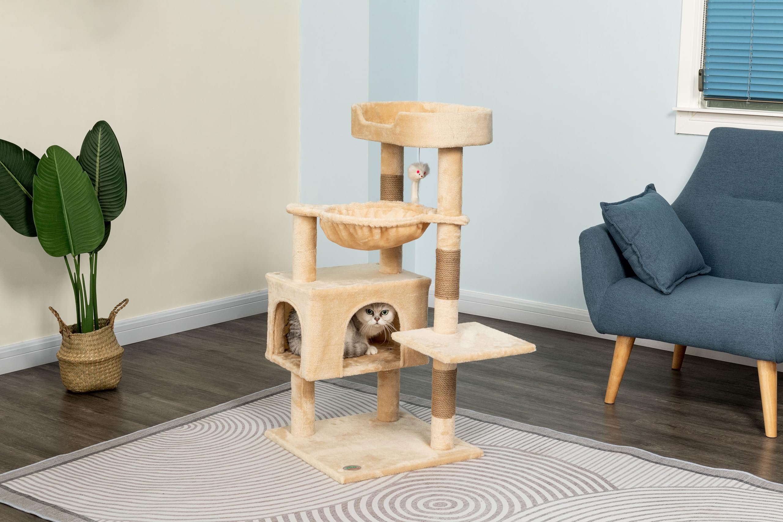 Go Pet Club Everyday Value 37In Cat Tree Tower Cat Condo Comfy Large Perch, Scratching Posts, Dangling Mouse And Hammock, Cat Pl