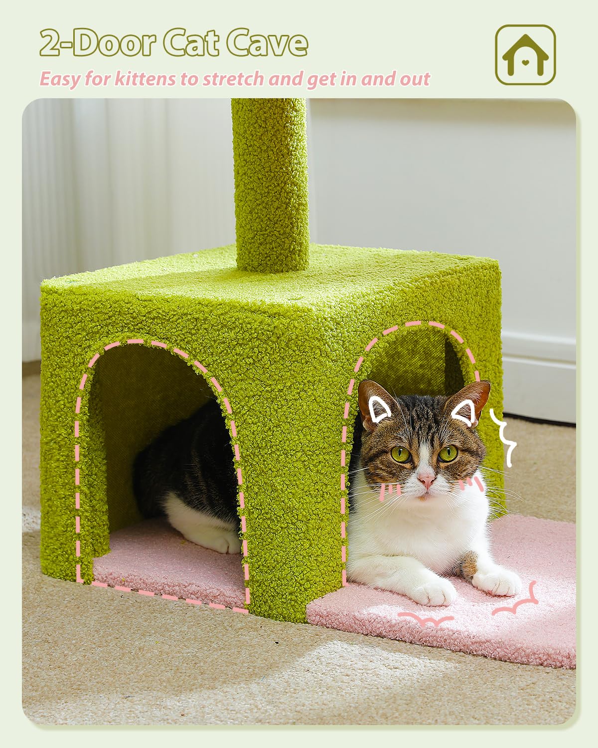 Muttros Flower Cat Tree With Large Metal Frame Hammock, 35'' Cute Cat Tower With Sisal Scratching Posts For Small Indoor Cats, C