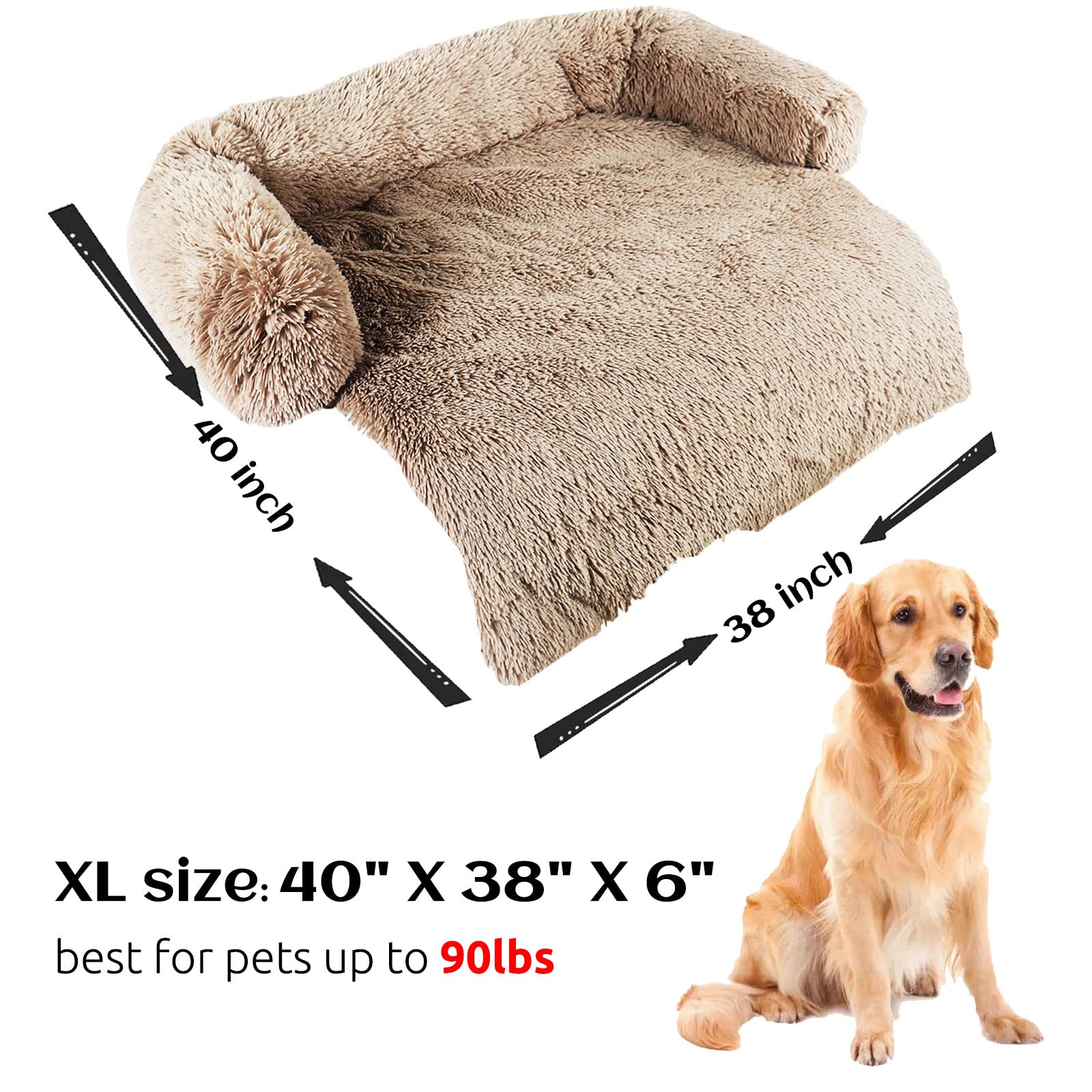 HACHIKITTY Calming Pet Sofa Bed Mat, Washable Plush Couch Cover, Furniture Protector Mat for Dogs and Cats, Fluffy Dog Couch Bed