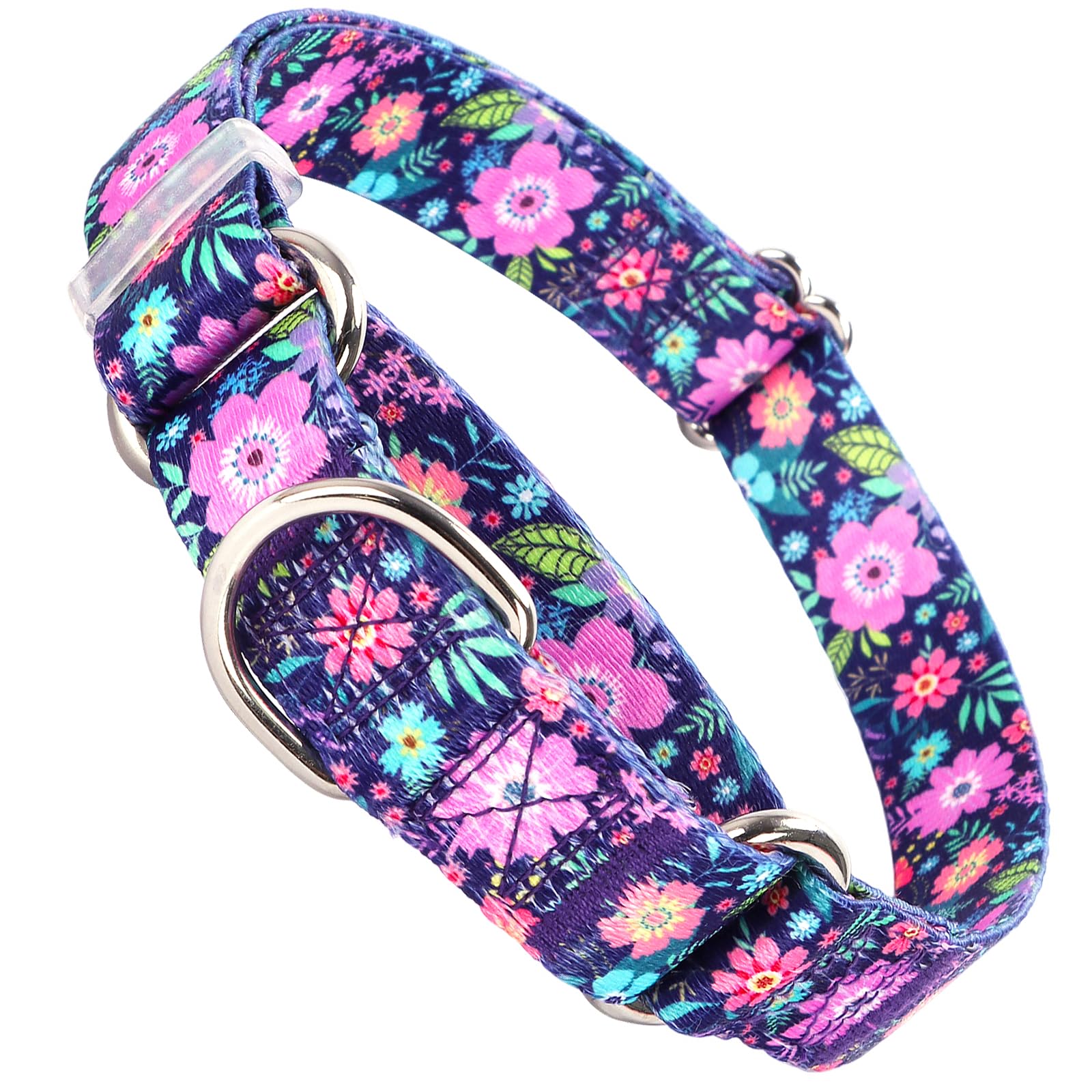 Martingale Collar For Dogs, Adjustable Soft Nylon Dog Collars With Special Design Flower Patterns For Small Medium Large Dog(L)