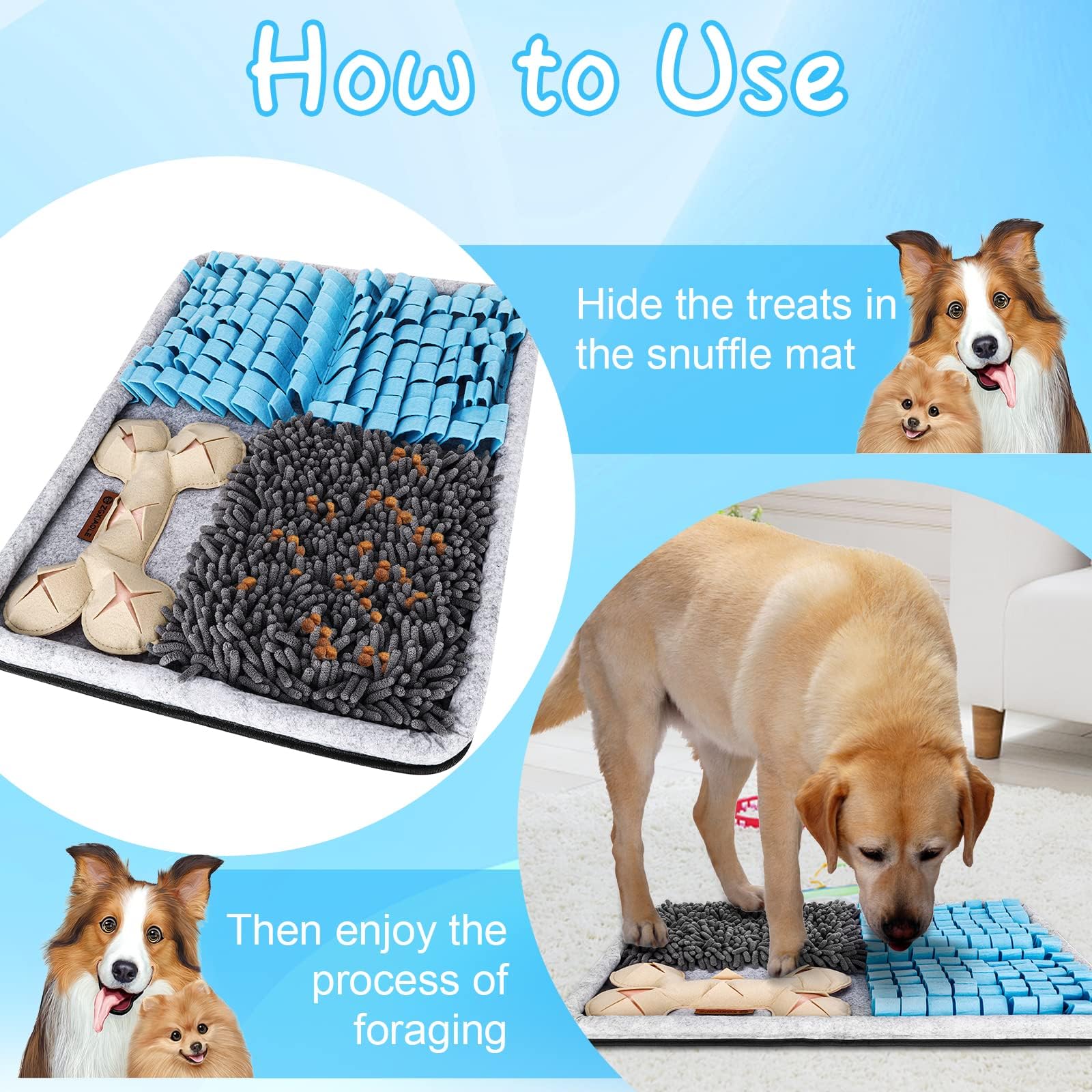 Zgxiaole Snuffle Mat For Dogs, Interactive Feed Mat For Boredom, 17.3''  23.6'' Pet Foraging Mat For Smell Training And Slow Eat