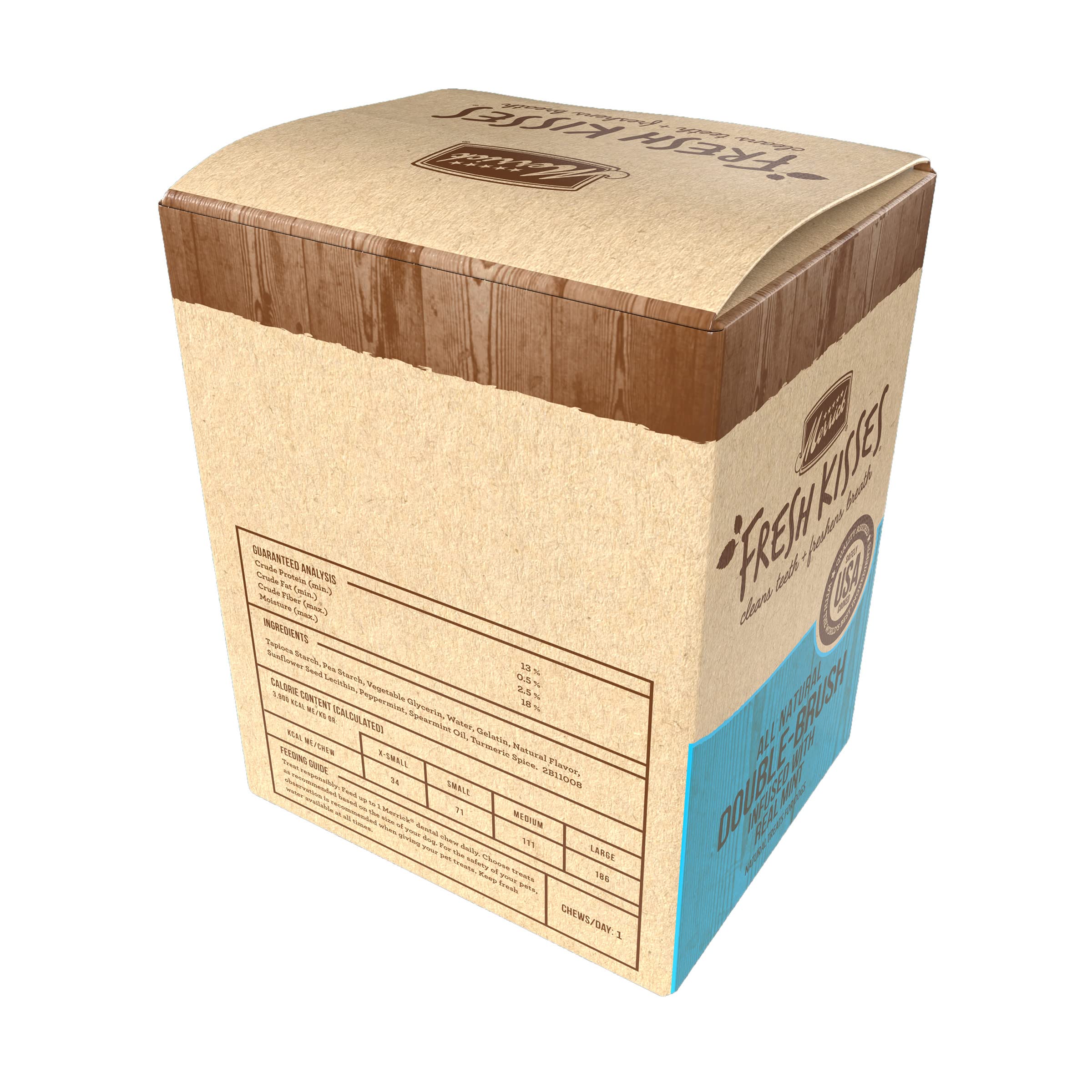 Merrick Fresh Kisses Natural Dental Chews, Toothbrush Shape Treat Infused With Real Mint, For Large Dogs - 22 ct. Box