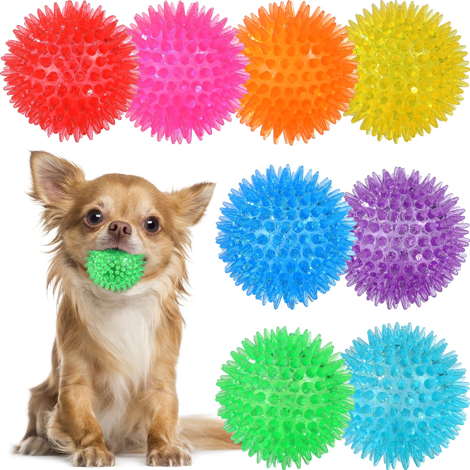VITEVER 8 Colors 2.5? Squeaky Dog Toy Balls for Small Medium Dogs, Puppy Chew Toys for Teething, Spiky Dog Balls for Small Dogs,