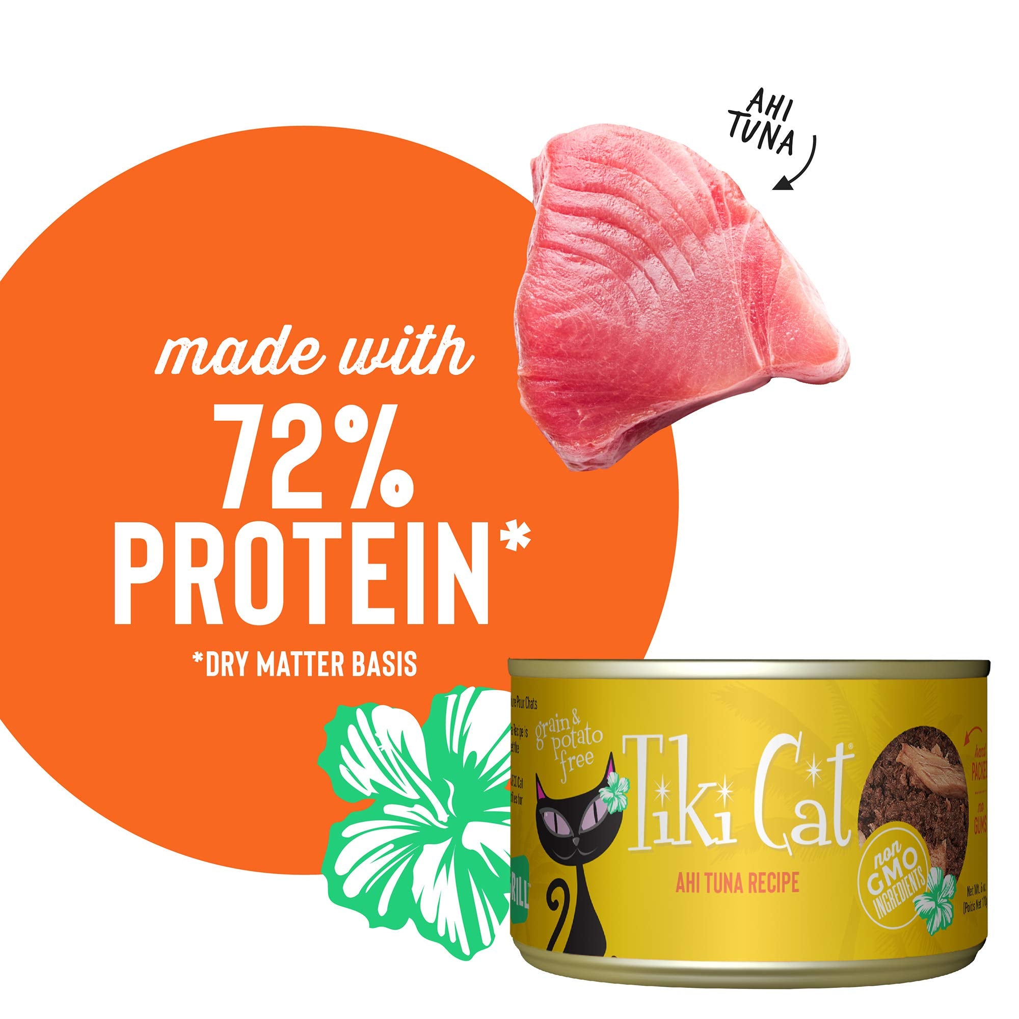 Tiki Cat Grill, Ahi Tuna, High-Protein and 100% Non-GMO Ingredients, Wet Whole Foods Cat Food for All Life Stages, 6 oz. Cans (P